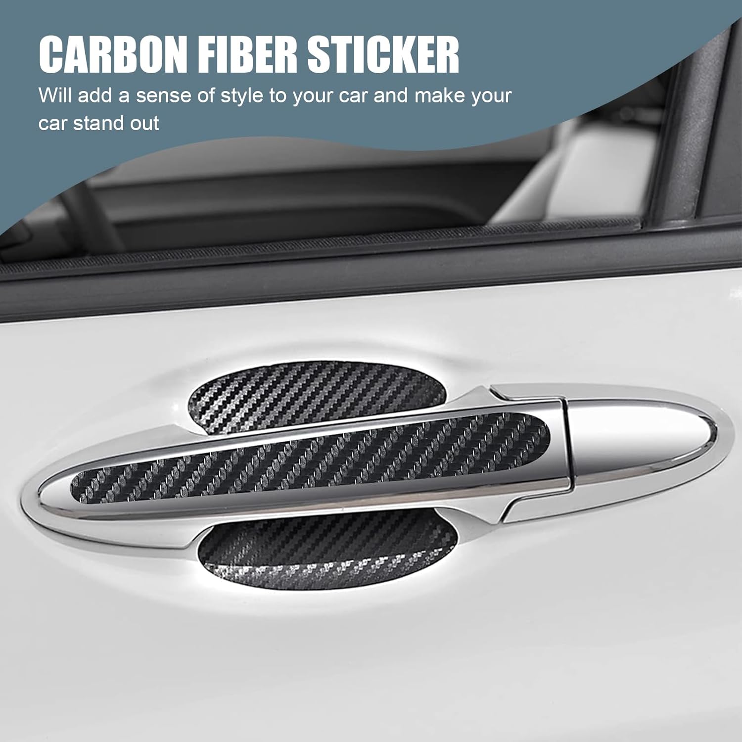 Pack-8 Car Door Bowl Handle Carbon Fiber Film, Car Door Handle Leather Anti-Scratch Protective Trim, Door Handle Cups Protective Film Side Sticker,