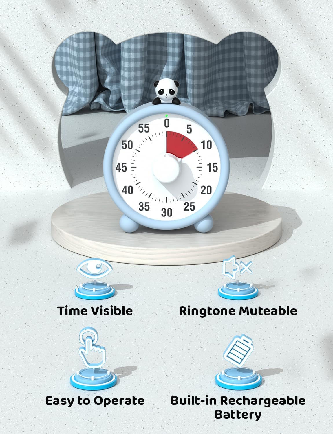 LIORQUE Temporizador visual de 60 minutos para niños, temporizador de cuenta regresiva visual recargable para niños, temporizador para aula,