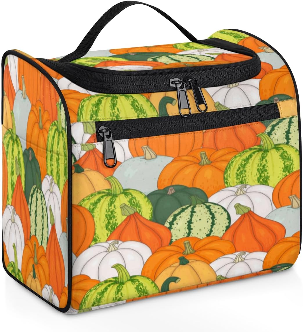 Thanksgiving Day Decor Theme Toiletry Bag for Women Travel Makeup Organizer with Hanging Hook Traveling Cosmetic Bags for Toiletries Accessories