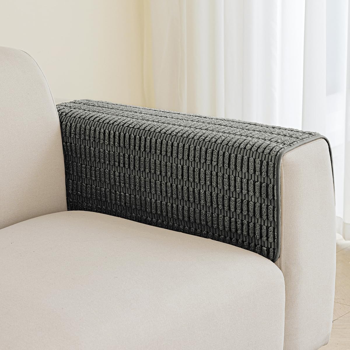 Sofa Arm Covers Chair Arm Covers Set of 2pcs(Dark Grey 26x26inch), Waterproof and Ant-Slip Couch Armrest Covers for Recliner,Protect and Decorate