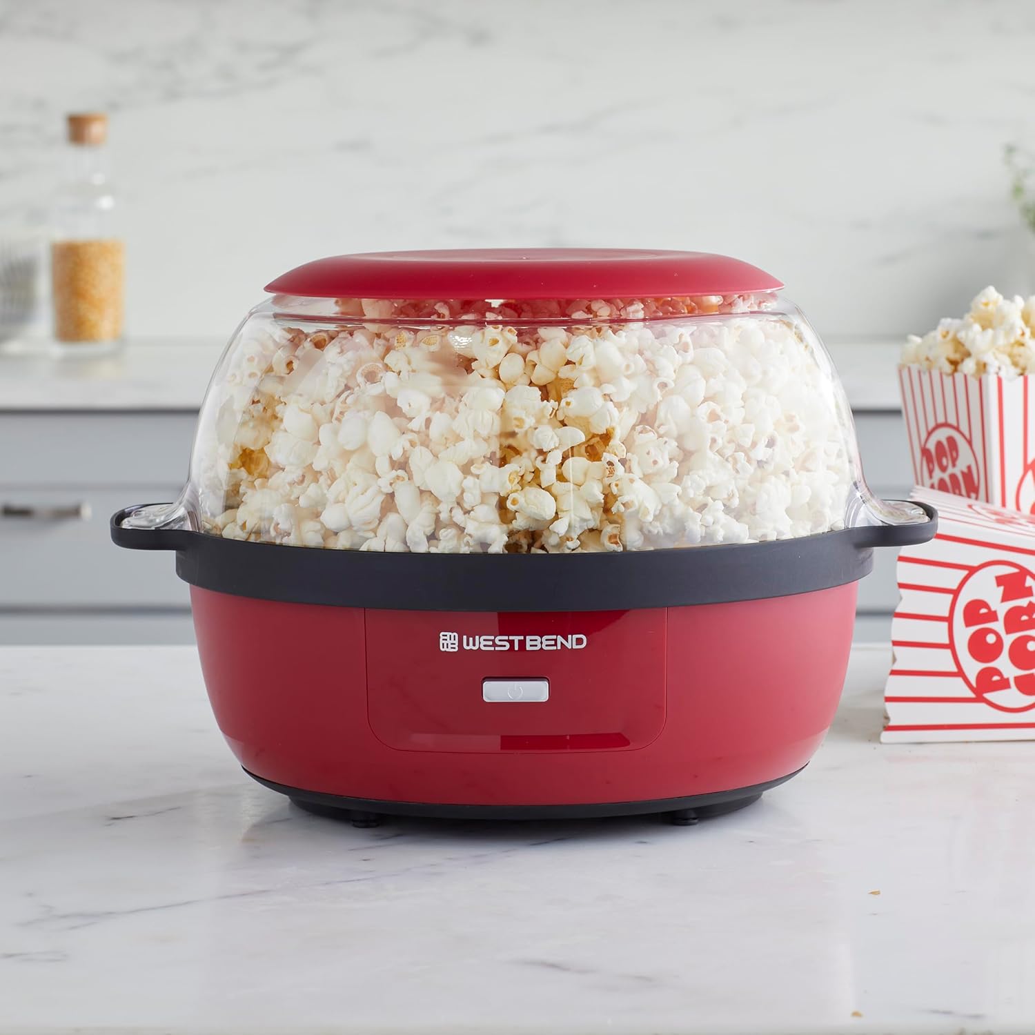 West Bend Stir Crazy – Máquina para hacer palomitas de maíz de aceite caliente, máquina para hacer palomitas de maíz con tapa grande para servir y