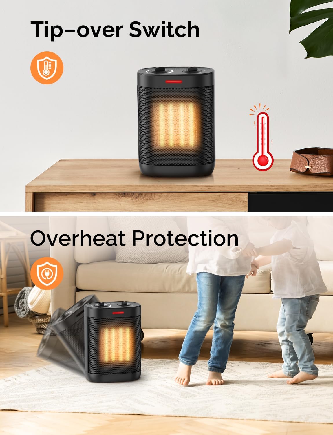 Calentadores de espacio para uso en interiores, calentador portátil de cerámica PTC, de 1500 W900 W, calentador de espacio pequeño con termostato,