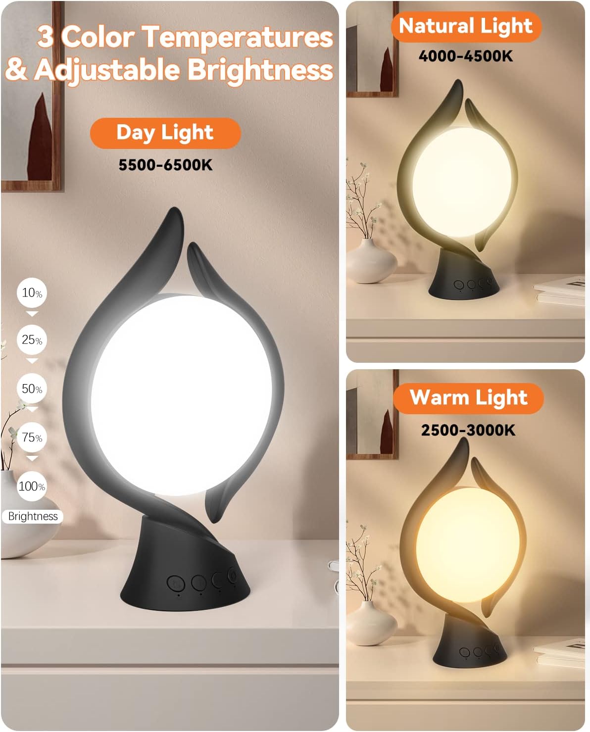 Lámpara de terapia de luz, luz de terapia de 10000 lux, sin UV, lámparas LED de humor feliz con 5 niveles de brillo ajustables y temporizador y