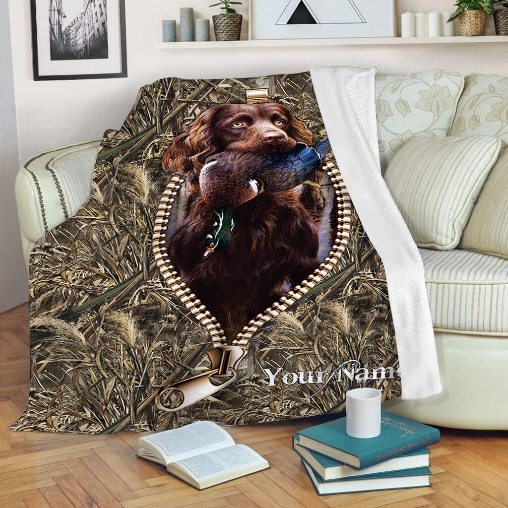 Mini Chic Boykin Spaniel – Manta con nombre personalizado de camuflaje para caza de aves acuáticas, regalo personalizado de caza de patos, regalo
