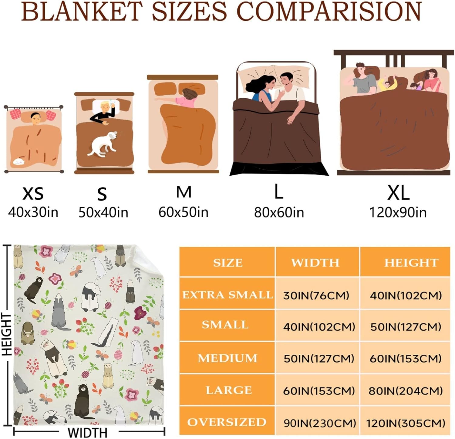 Manta linda de hurones, regalos para mujeres, amantes de los hurones, manta ligera y suave de franela de forro polar para sofá y cama, tamaño XS (40