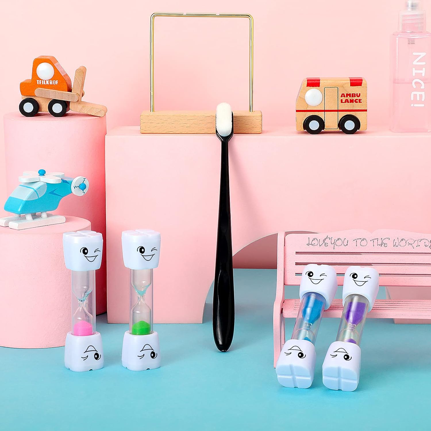 Temporizador de cepillo de dientes de 4 piezas para niños, temporizador de arena de 3 minutos, patrón de sonrisa, cepillado de dientes, temporizador