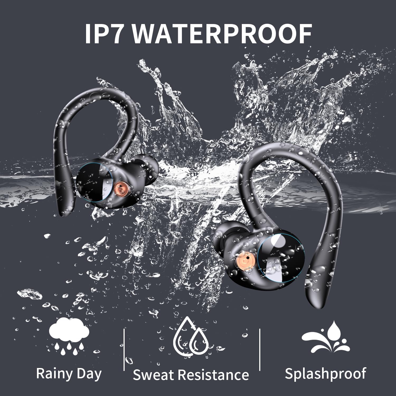 Auriculares inalámbricos Bluetooth 5.3 deportivos Bluetooth 5.3 con 120 horas de reproducción, pantalla de batería LED dual con gancho para la oreja