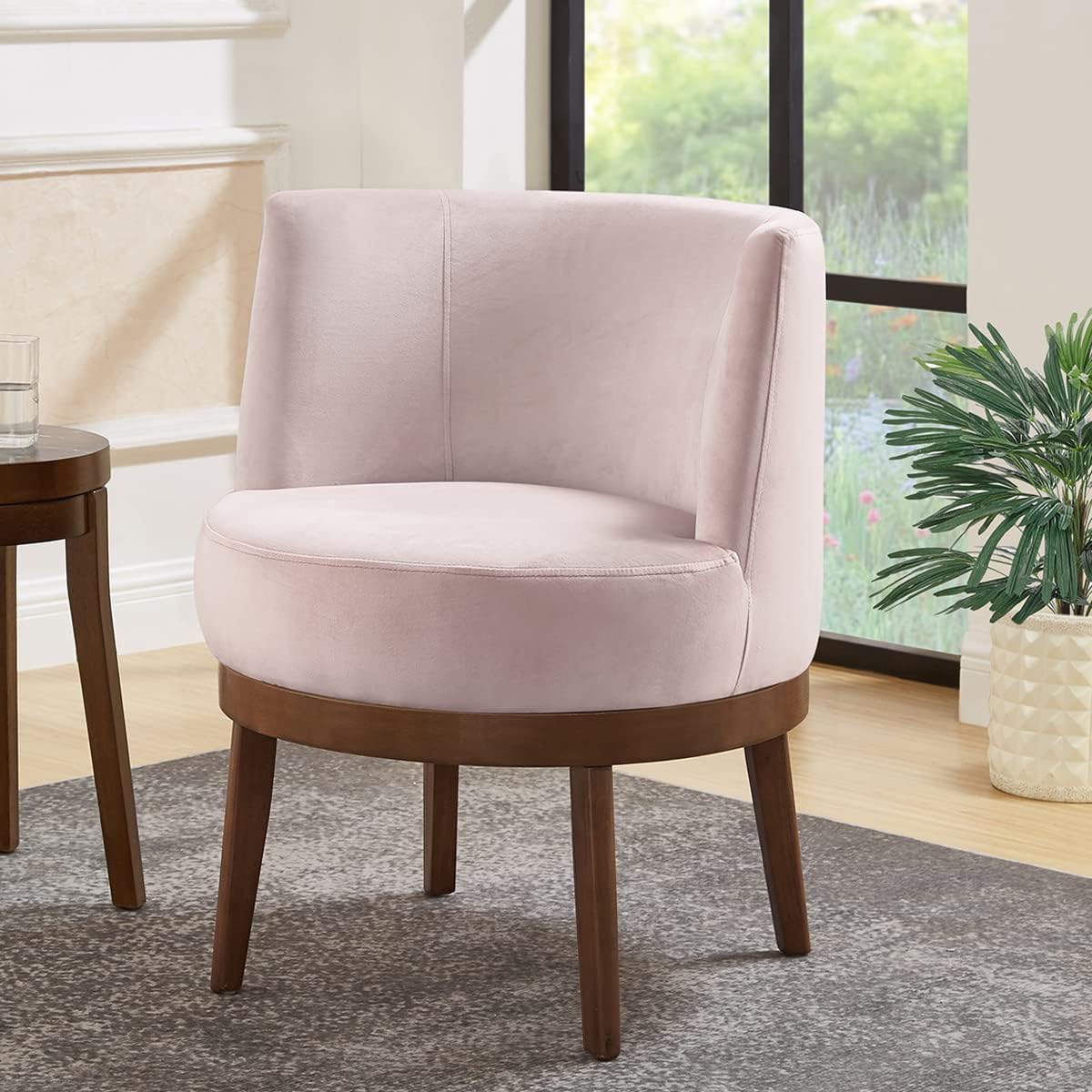 24KF Silla moderna giratoria de 360 grados, cómoda silla redonda de terciopelo para sala de estar, sillón esquinero para guardería, 7018S-rosa