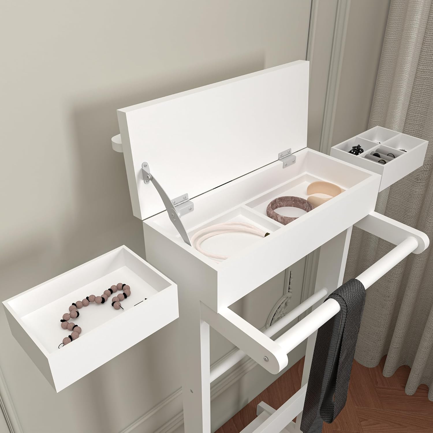 Brefhome – Soporte de valet para hombre, soporte de ropa con bandeja superior, compartimento de almacenamiento abatible, utilizado en entrada,