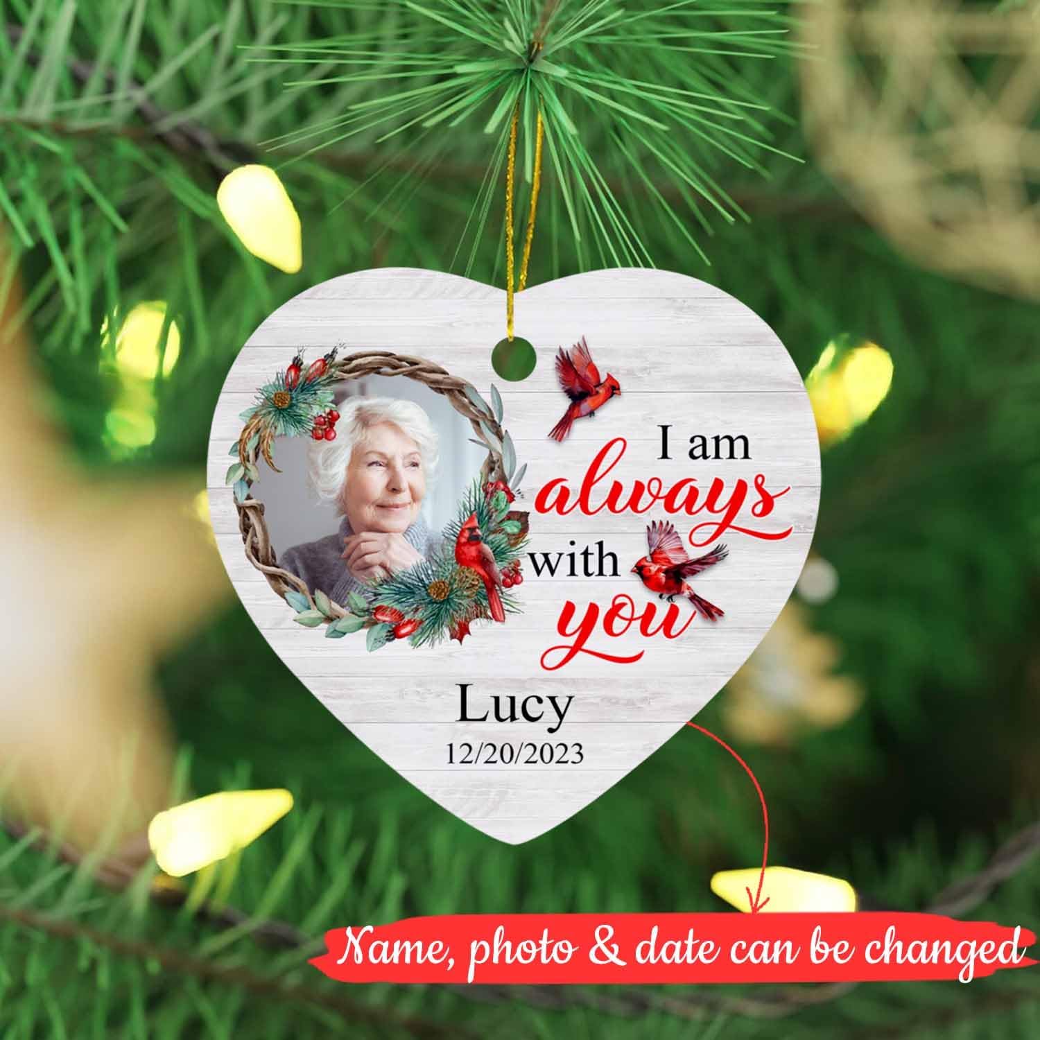 Adorno de Navidad I Am with You, adornos de Navidad conmemorativos personalizados, adorno de foto de abuela personalizado, regalos de recuerdo