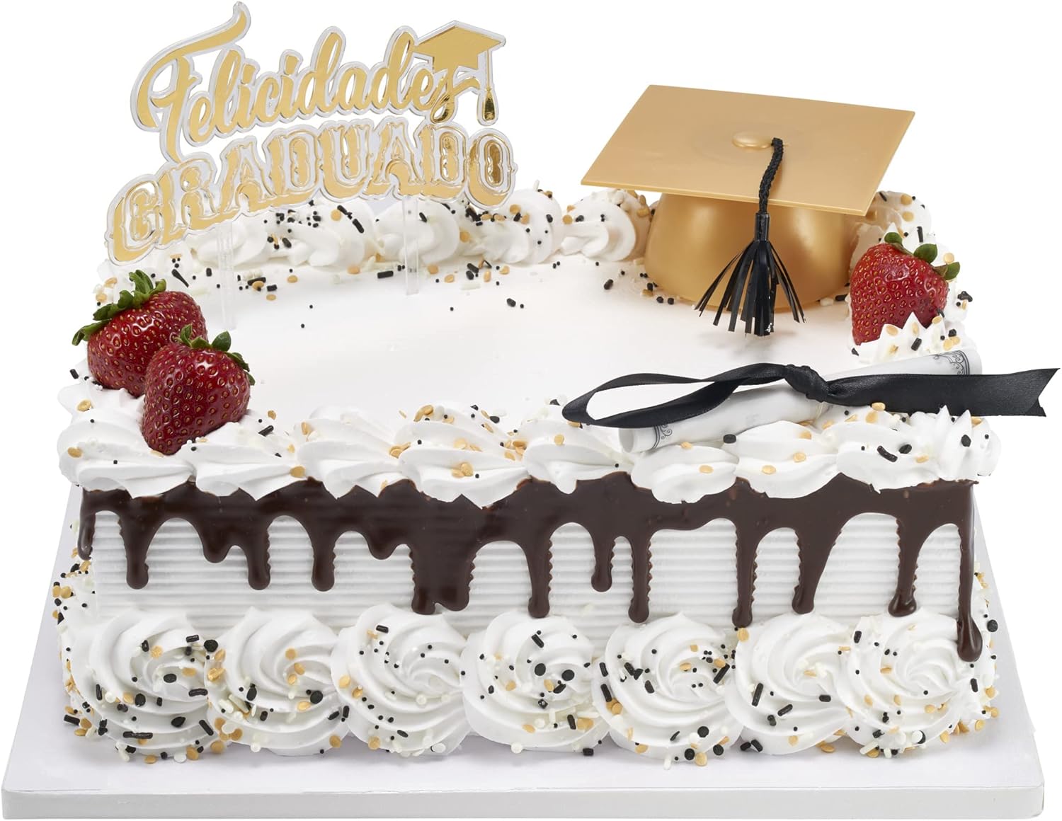 DecoPac Diploma de graduación con cinta negra para tartas, decoración de pasteles, plástico seguro para alimentos, paquete de 24