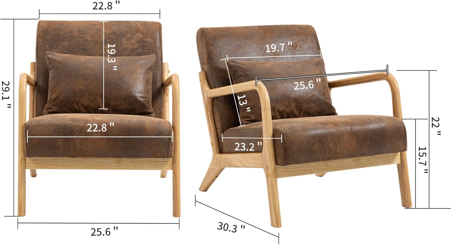 JUUXO Silla decorativa moderna Mid-Century marco de madera maciza con cojín lumbar tapizado, diseño versátil y minimalista para sala de estar,