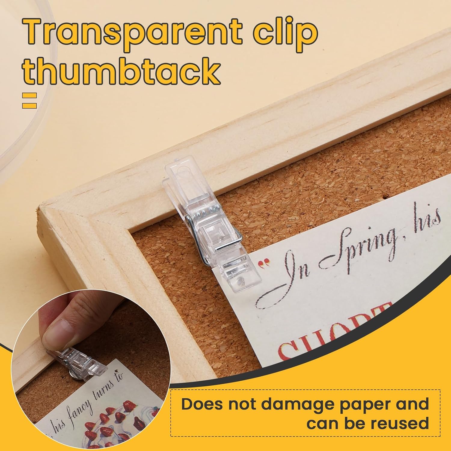 Clips de empuje para tablero de corcho, 50 pines transparentes decorativos para el pulgar para tablero de corcho, fotos, documentos, dibujos, mapas,