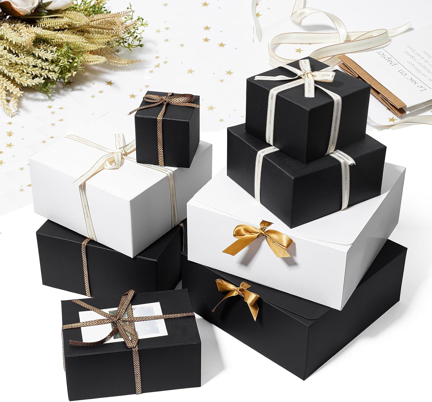 Mcfleet Cajas de regalo negras con tapas de 12 x 12 x 5 pulgadas, paquete de 10 cajas de regalo de padrinos de boda, caja de regalo de cartón para