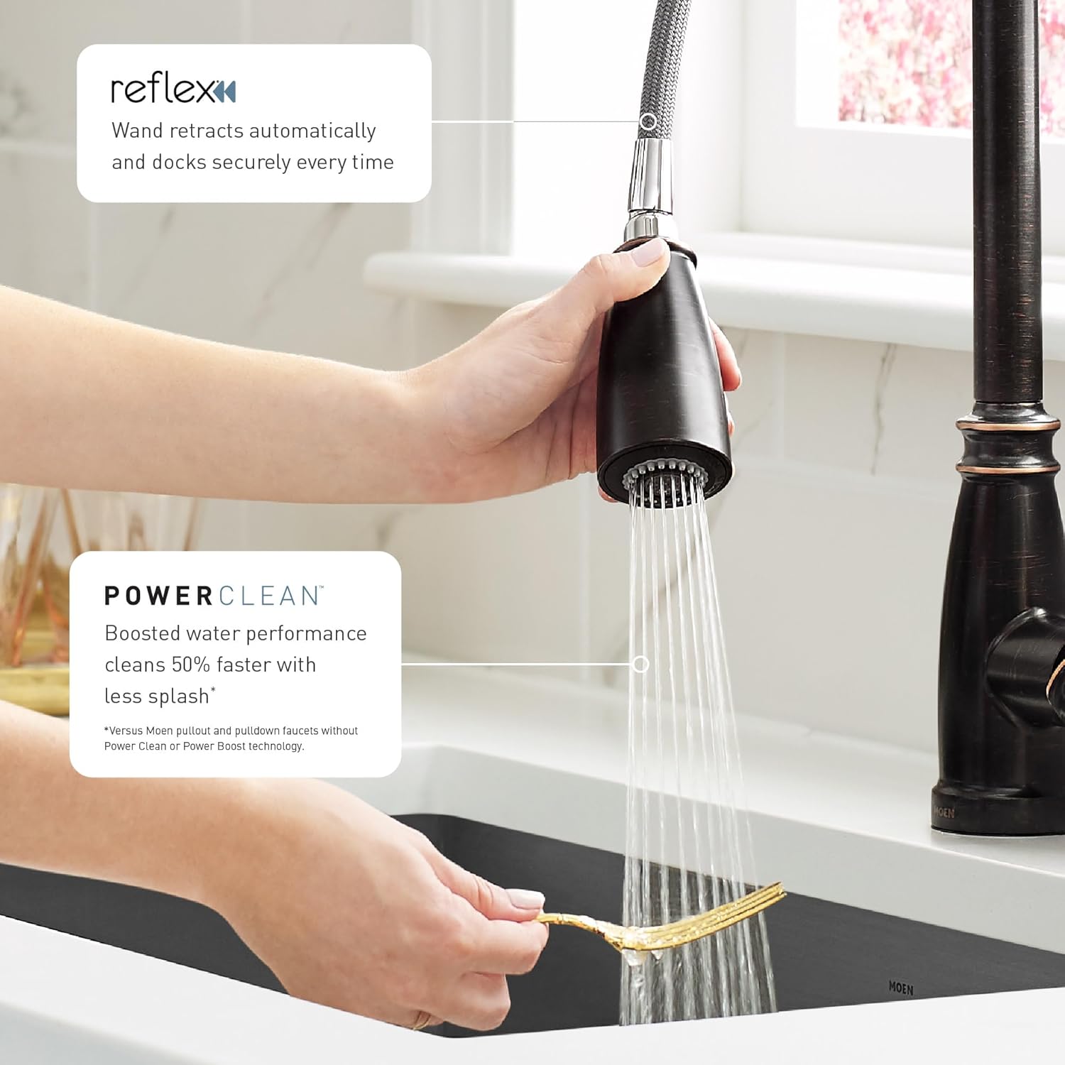 Moen Essie 87014EWBRB – Grifo de cocina desplegable de una manija, en bronce mediterráneo