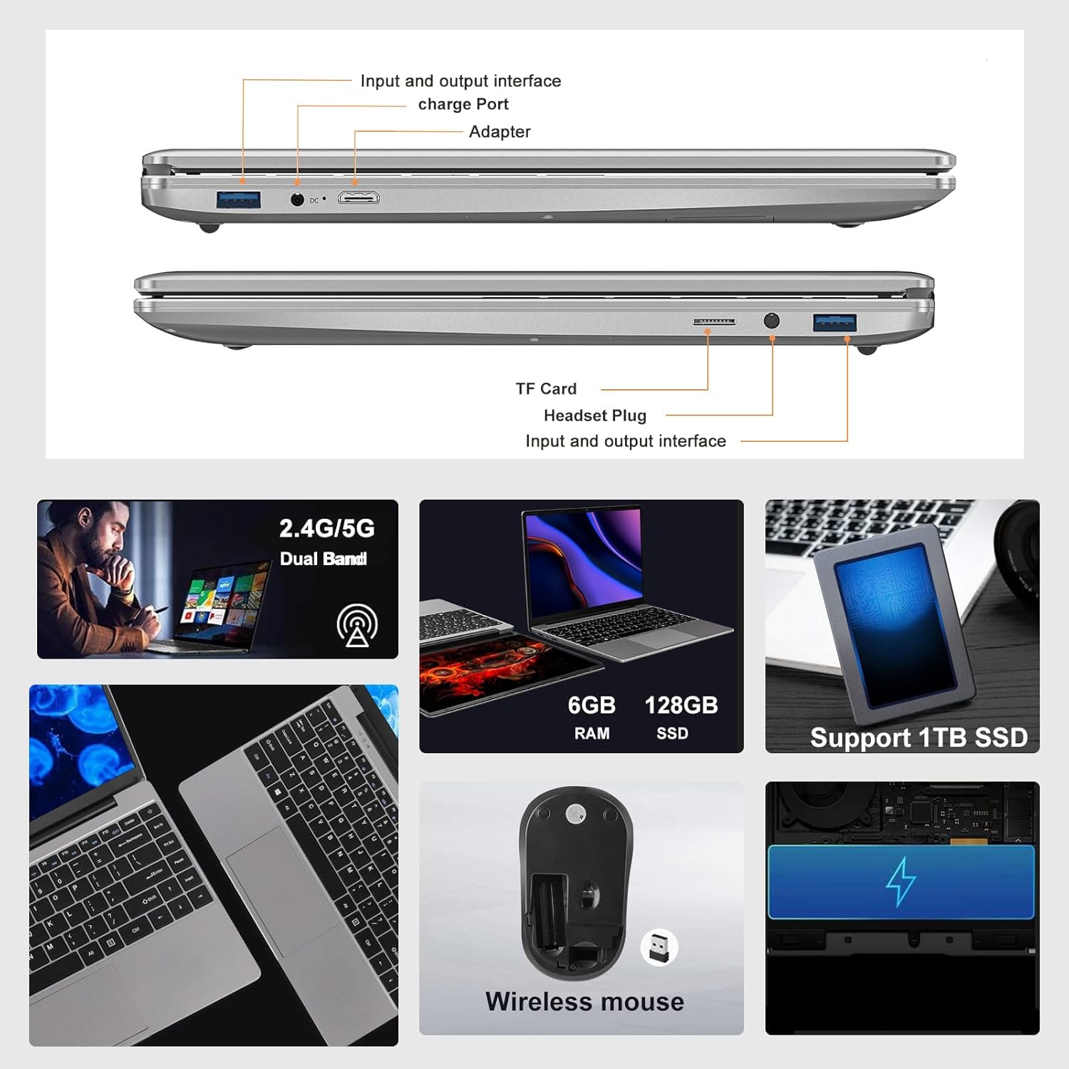 Laptop Win 11 14″ 6GB DDR4 128GB SSD N4020 (hasta 2.8Ghz) 2-Core 1920×1080 FHD Dual WiFi BT4.2 Adaptador Soporte 512GB TF 1TB SSD Expandir para