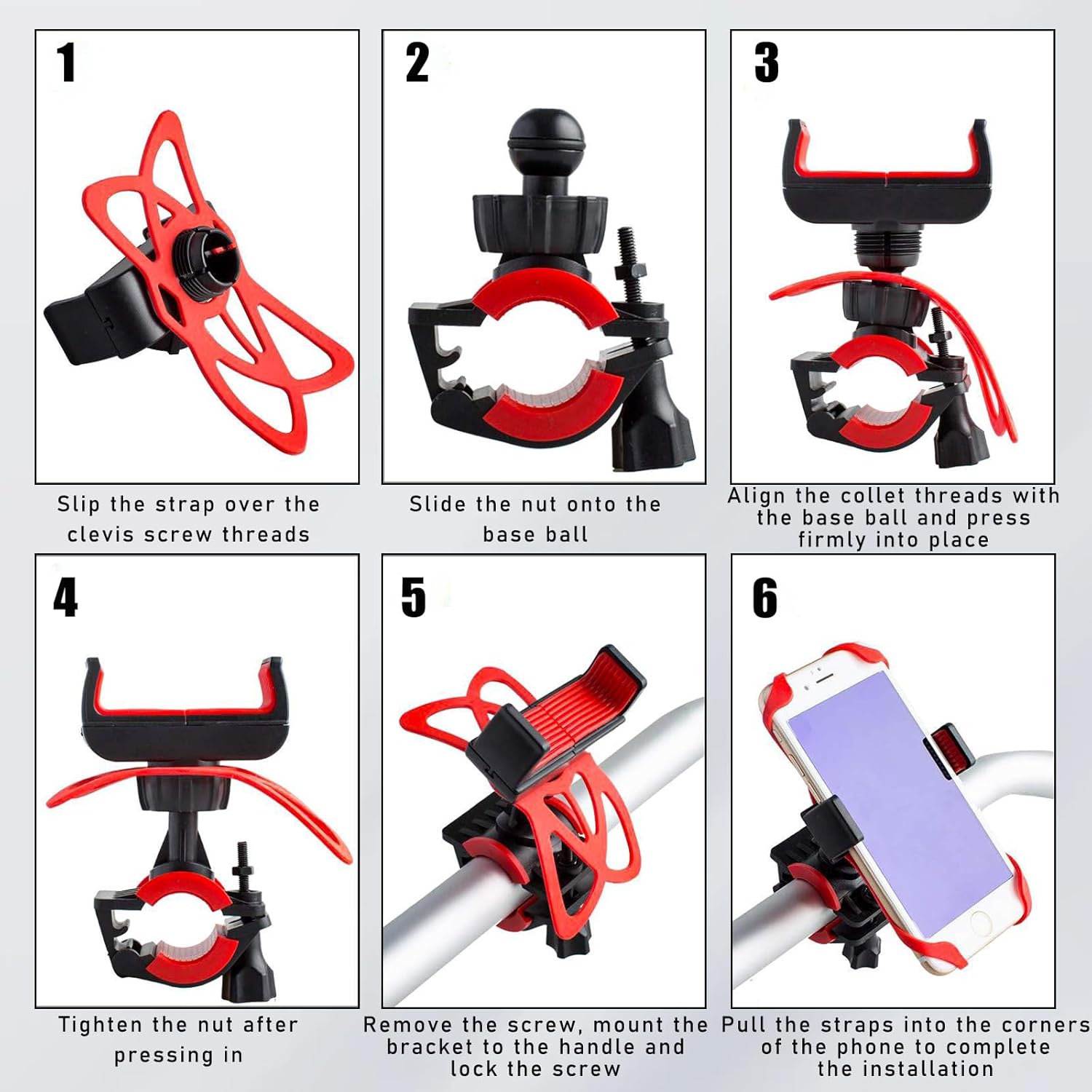 Soporte de teléfono para bicicleta, soporte de motocicleta ajustable giratorio de 360, soporte universal antivibraciones para teléfono celular,