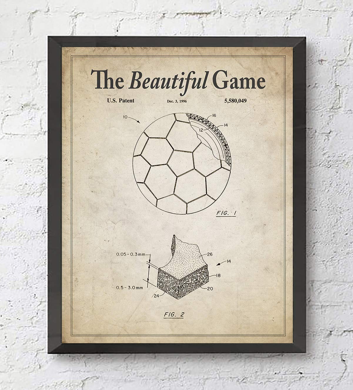 Vintage Soccer Futbol Football Wall Patent Art Prints with Slogans, Set of 4, Unframed, Soccer Ball, Cleat, Goal, Pitch Patent Wall Decor Art, All