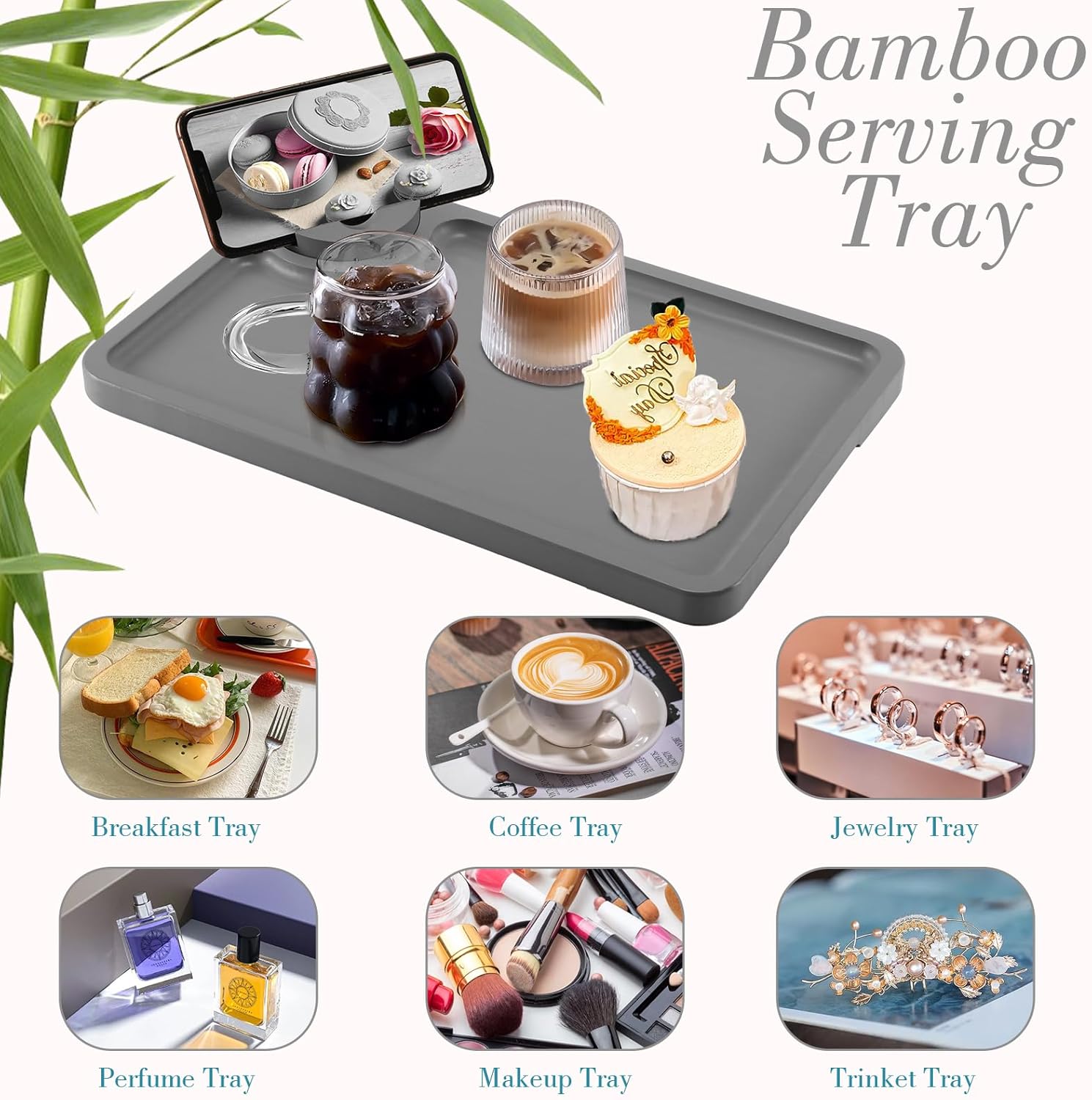 Bandeja de bambú para servir, soporte giratorio de 360, bandeja de mesa de café para comer y almacenar el trabajo, decoración para la encimera de la