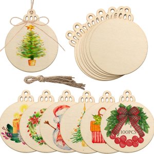 Artmag 100 piezas de adornos colgantes de madera sin terminar de Navidad, discos de madera redondos en blanco para niños, manualidades, centros de Artmag 100 piezas de adornos colgantes de madera sin terminar de Navidad, discos de madera redondos en blanco para niños, manualidades, centros de