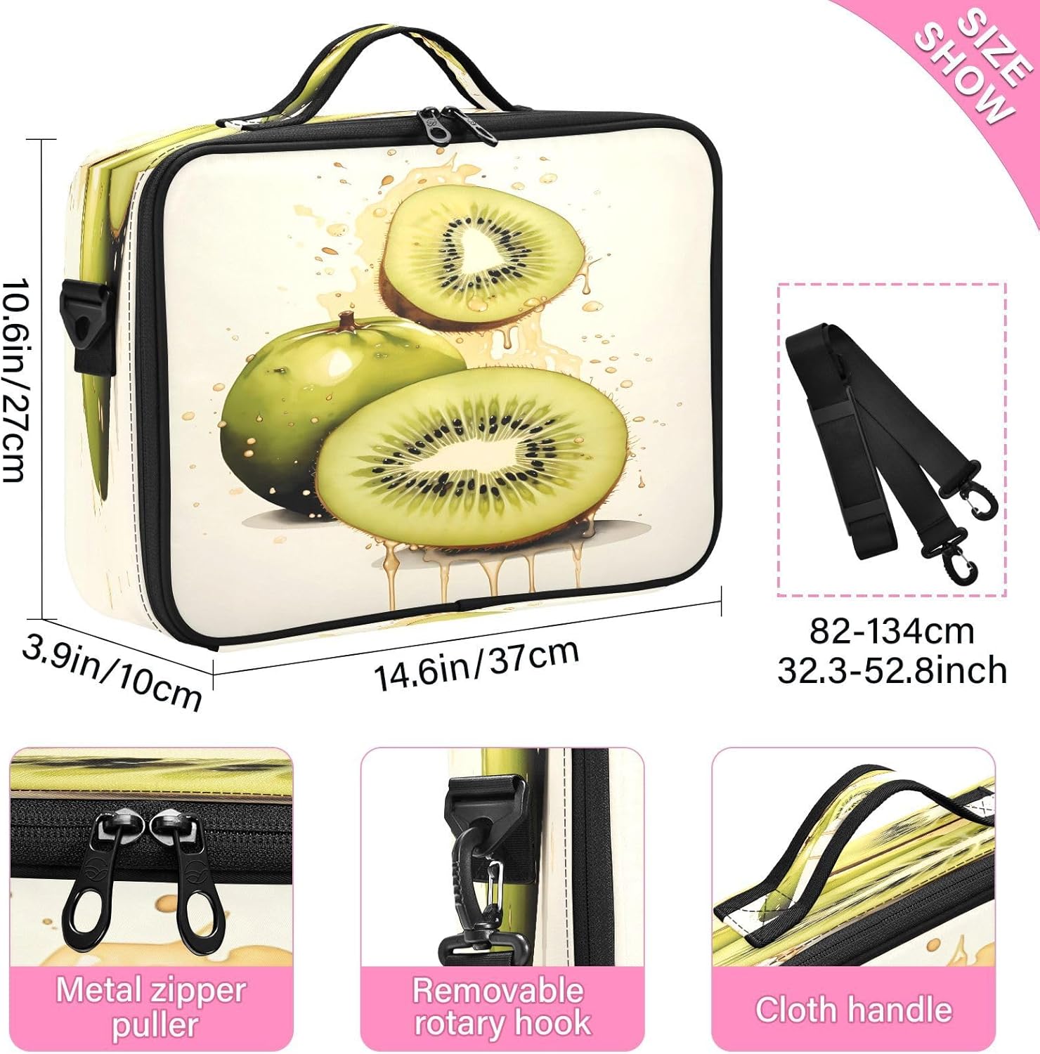 Zathe Kiwi Green Fruit bolsa de cosméticos de viaje de gran capacidad, bolsa de aseo de viaje, bolsa de organizador de maquillaje, maquillaje de