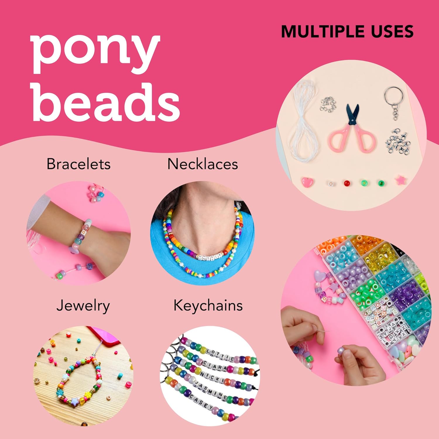 Incraftables Cuentas de pony para hacer pulseras de 0.354 in (32 colores). Kit de cuentas de pony arcoíris grandes para joyas y manualidades de