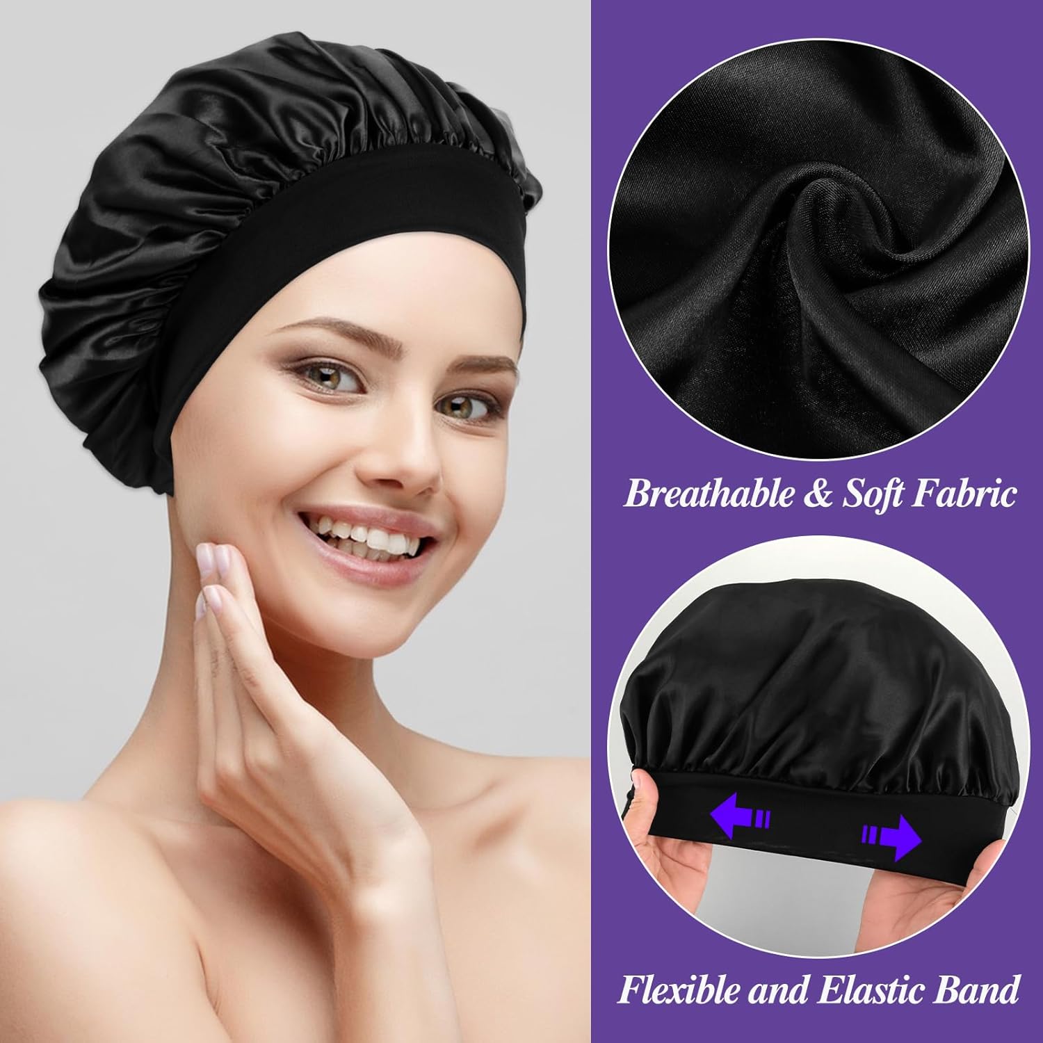 Capó de seda para cabello rizado, Negro+verde+púrpura