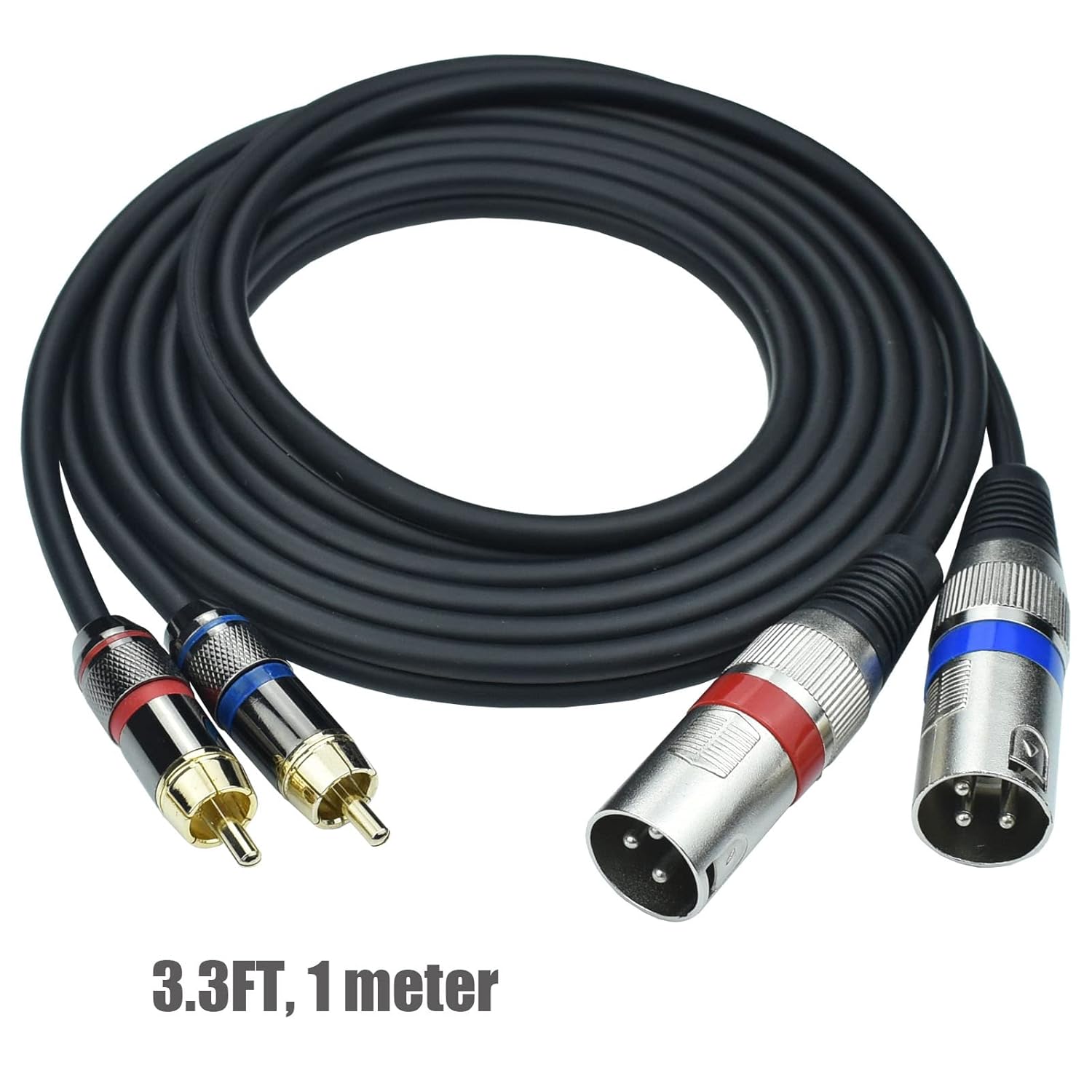 Adaptador de cable doble RCA macho a doble XLR macho, cable de enchufe de teléfono LR RCA a XLR desequilibrado de 3.3 pies, cable de salida de