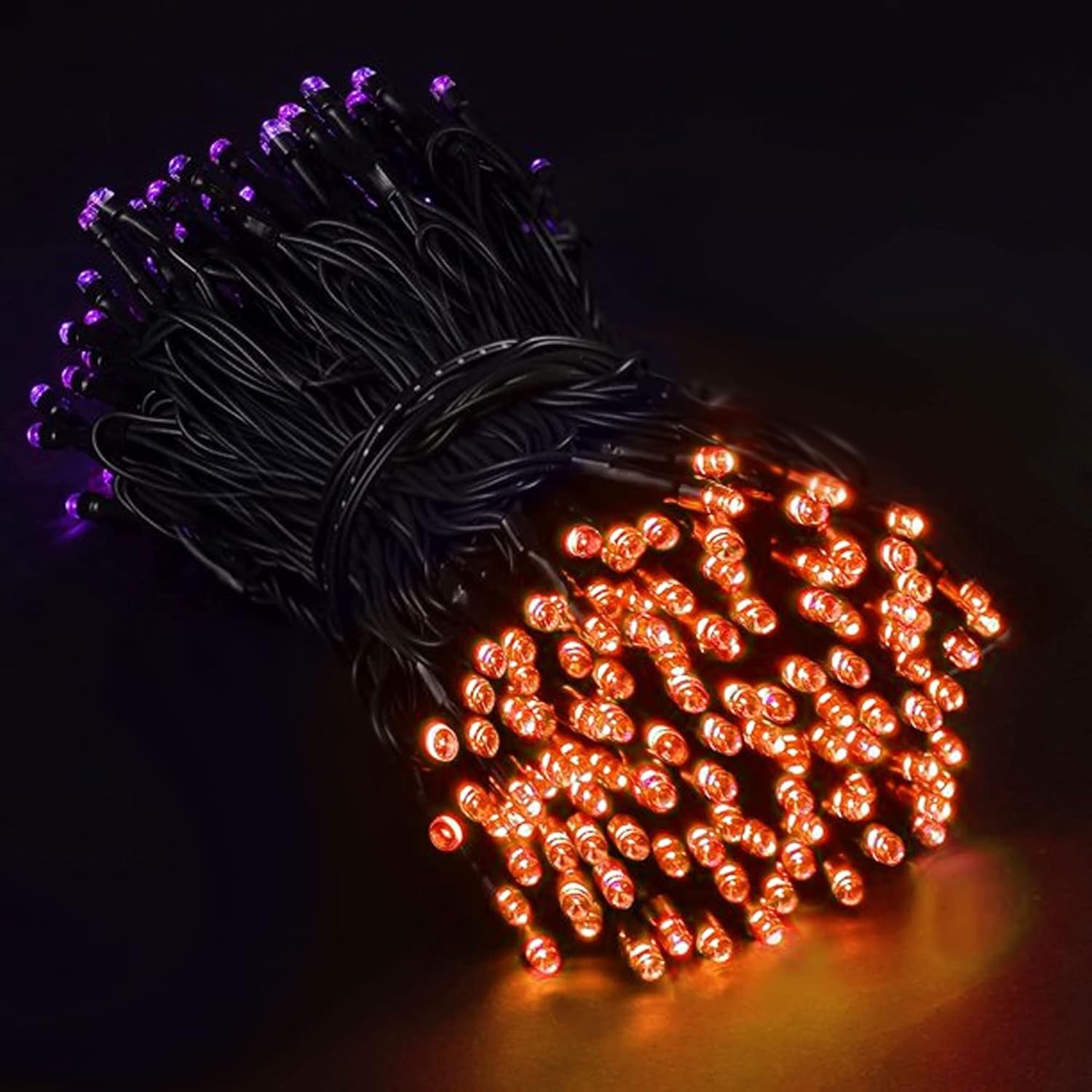 Paquete de 2 luces de Halloween naranjas y púrpuras, 200 luces LED, 66 pies, enchufe con 8 modos, luces de Halloween impermeables para exteriores,