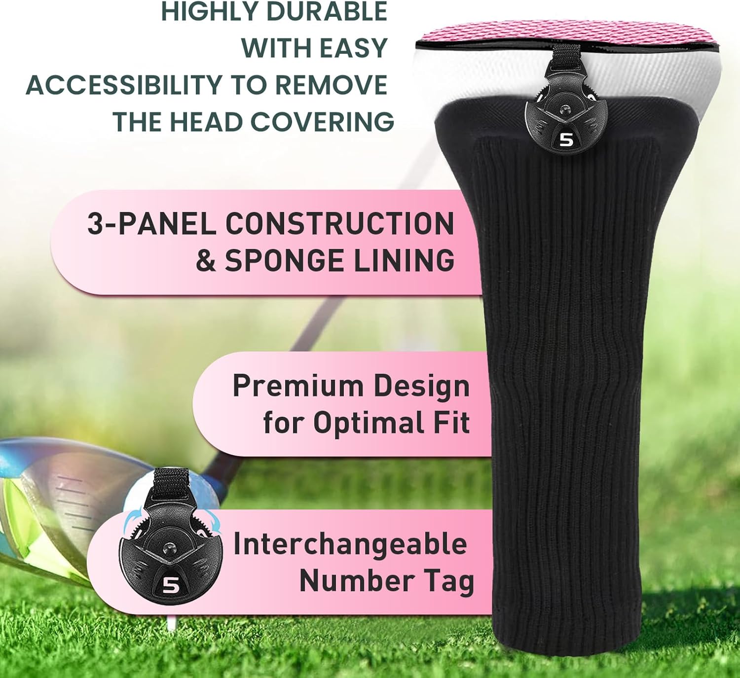 FINGER TEN Fundas para cabezas de palos de golf, híbridos de madera, paquete de 1234, fundas para la cabeza para hombres y mujeres de 3, 5, 7 X, con