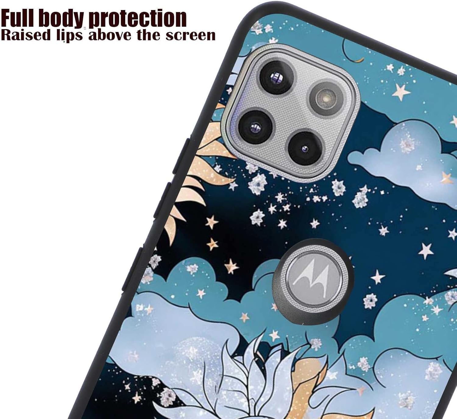 Compatible con Moto One 5G AceMotorola G 5G Moon and Sun, diseño estético celestial de luna mágica y nubes solares para Moto Case hombres mujeres,