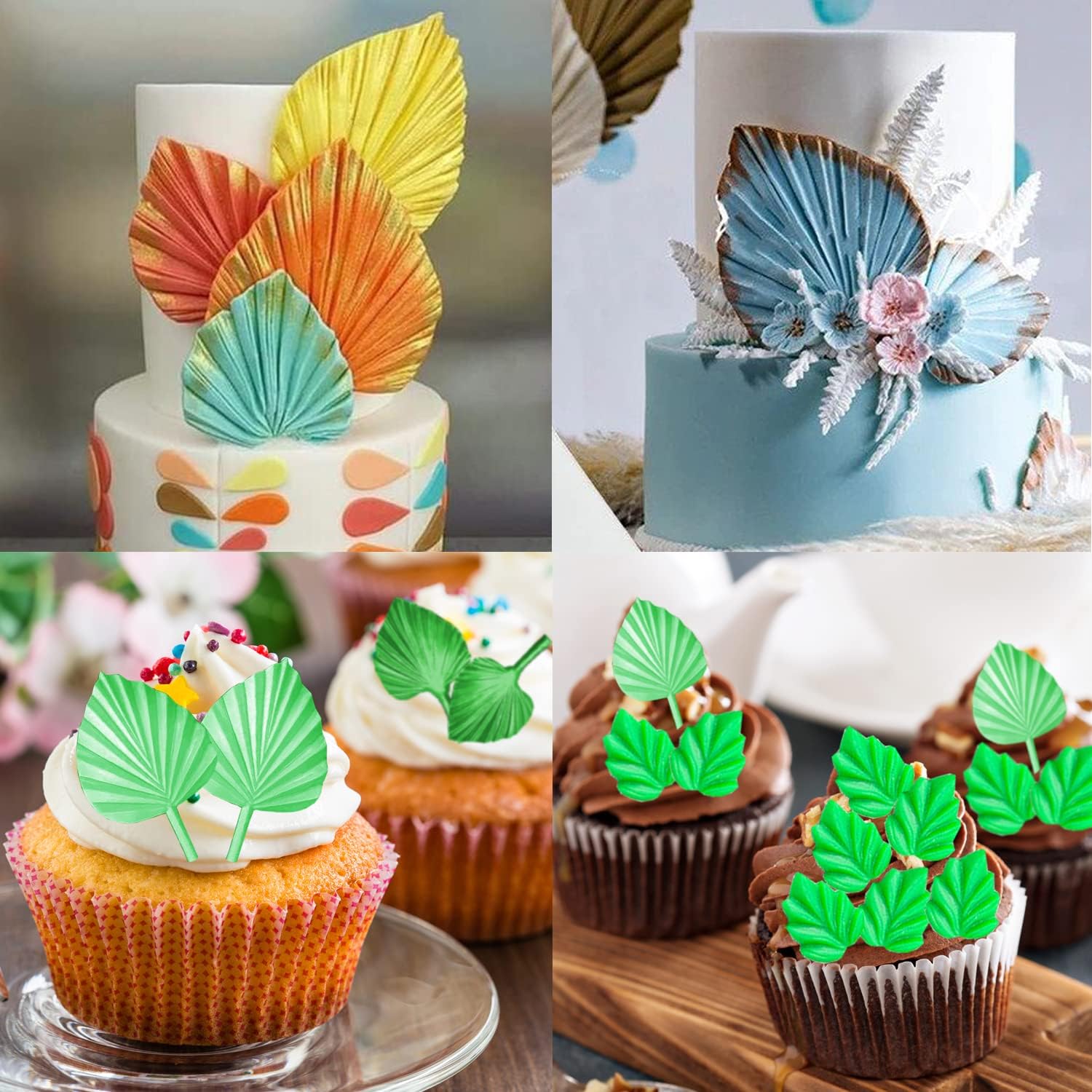 4 moldes de silicona para fondant, hoja de palma, forma de flor, hoja de chocolate, molde de hojas de chocolate, molde hawaiano de hojas tropicales