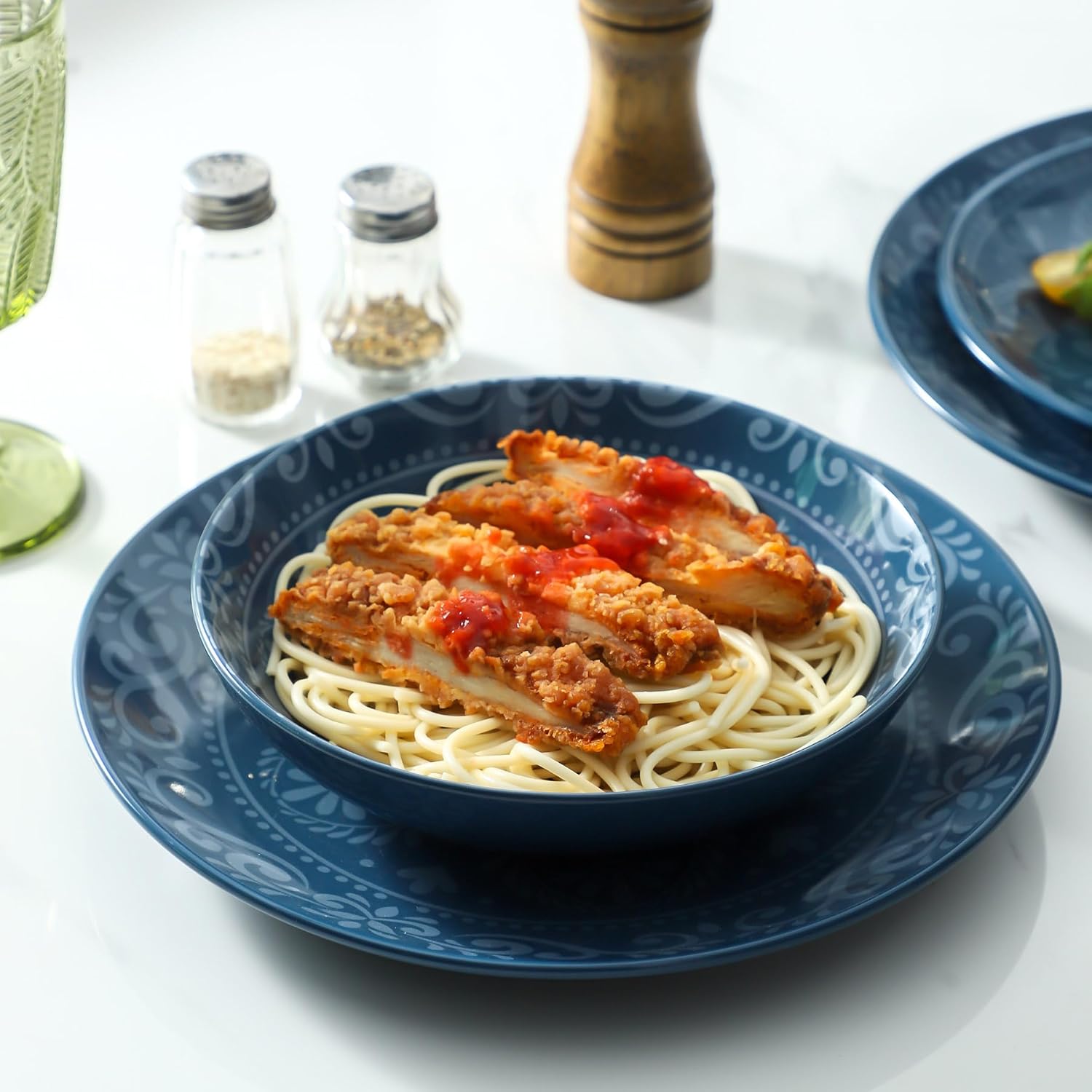 YELLOYA Juego de 4 platos grandes de cerámica de 10.5 pulgadas, ideal para pizza y ensaladas, perfecto para el hogar, restaurante y fiestas, apto