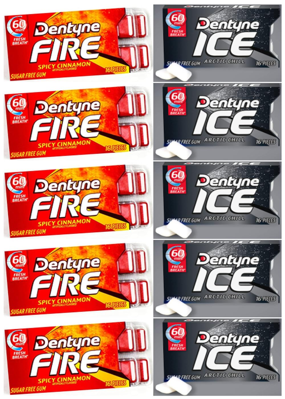 Dentyne Fire & ICE – Dentyne Fire Spicy Cinnamon (5) y Dentyne Ice Arctic Chill (5) goma de mascar sin azúcar. Total de 10 paquetes en una caja de