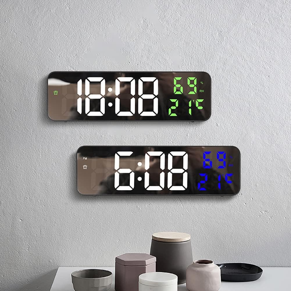 Reloj de pared digital para dormitorio, reloj digital LED para pared con 1224 horas, atenuación automática, temperatura y humedad, reloj digital de