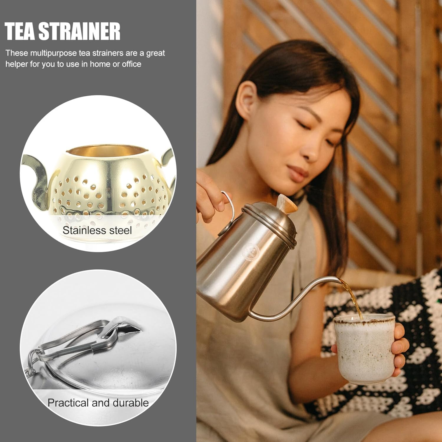 SHERCHPRY 2 cestas de té de acero inoxidable, coladores de té con tapa, colador de té extrafino, infusor de té de acero inoxidable, té caliente, té