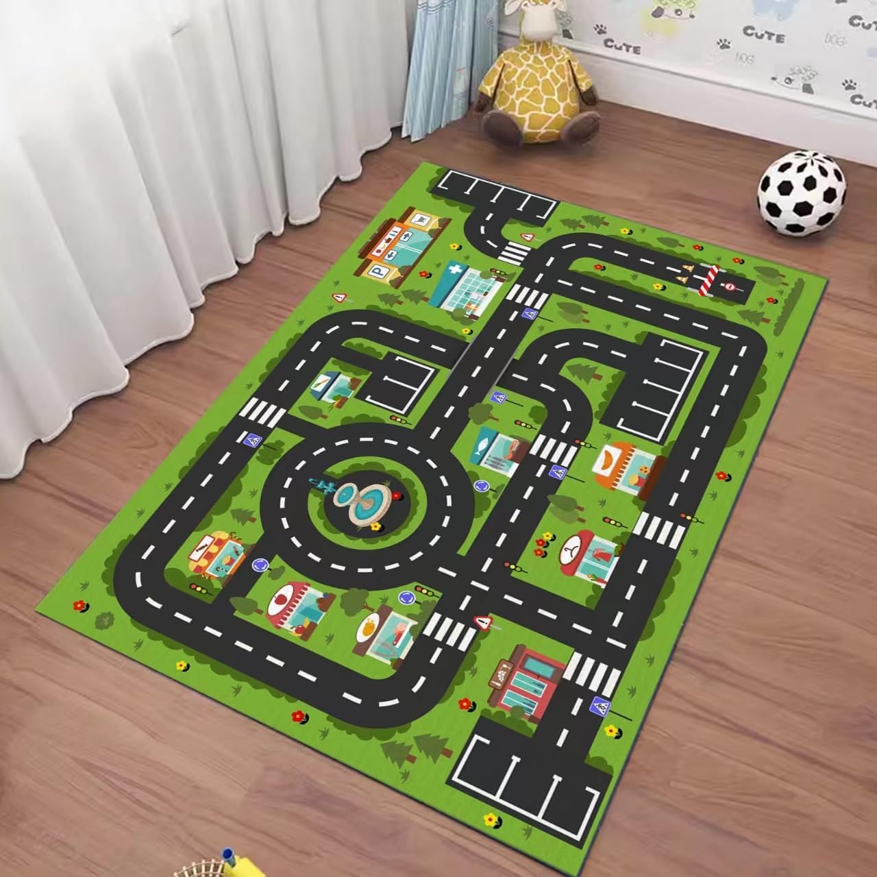 Analog ABC – Alfombra para niños, alfombra de juego para sala de juegos, alfombra de carretera de vida urbana para autos, divertido mapa de la