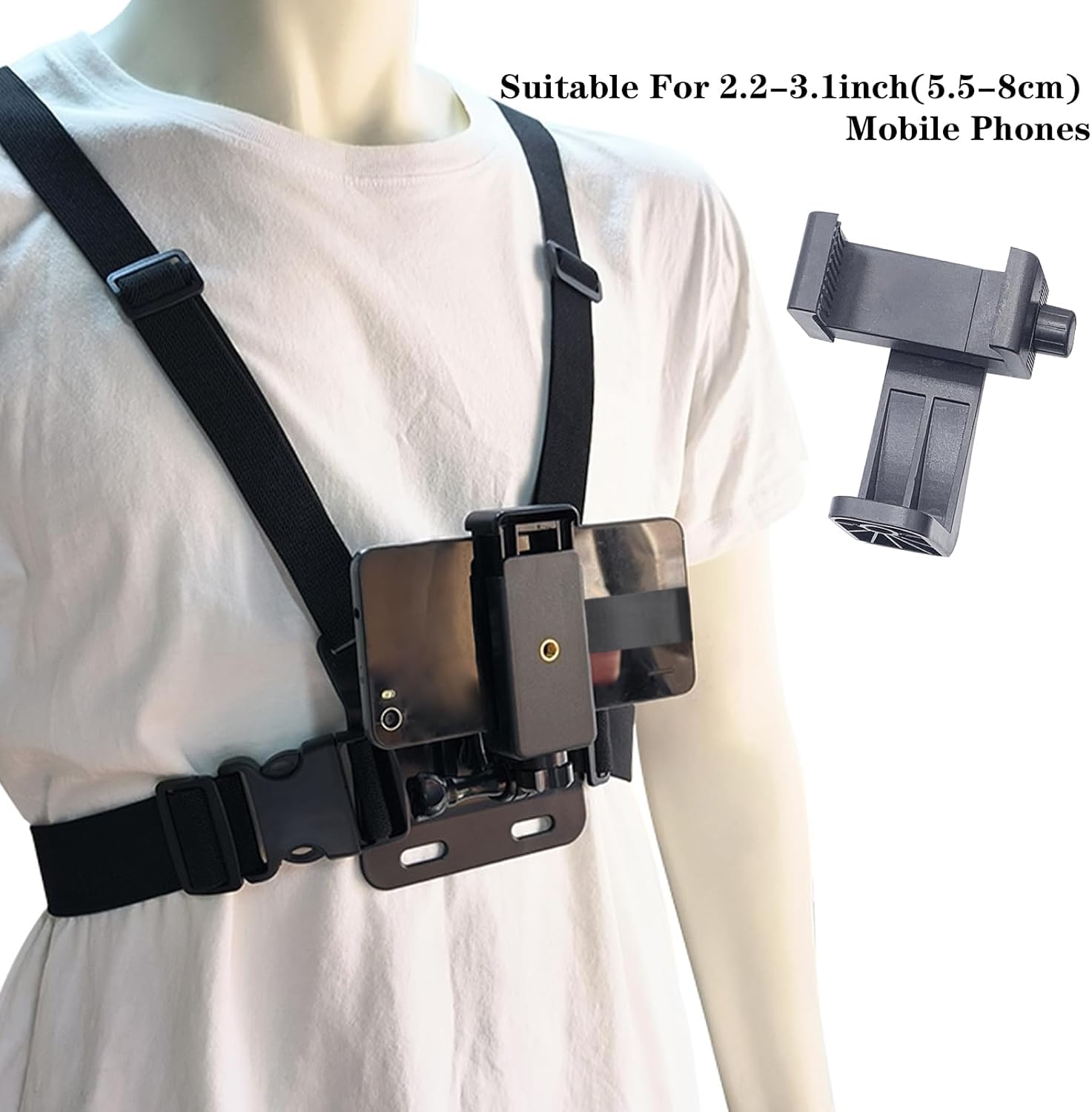Soporte ajustable para arnés de correa de pecho para teléfono móvil, negro, compatible con iPhone, GoPro Hero, cámaras de acción DJI Osmo