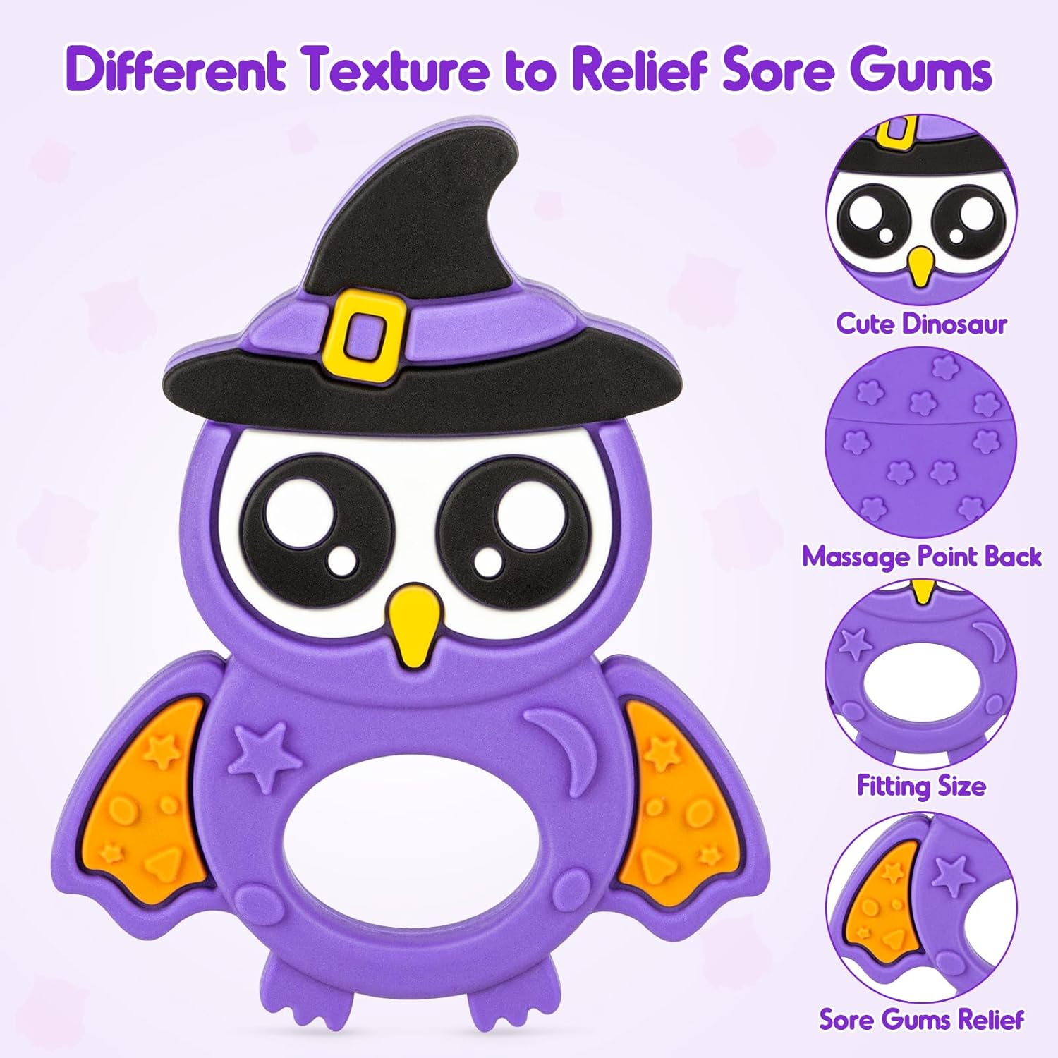 Juguete de dentición de Halloween para bebés de 3 a 12 meses, regalos temáticos de búho lindo de Halloween, juguete de dentición para bebés, curvas