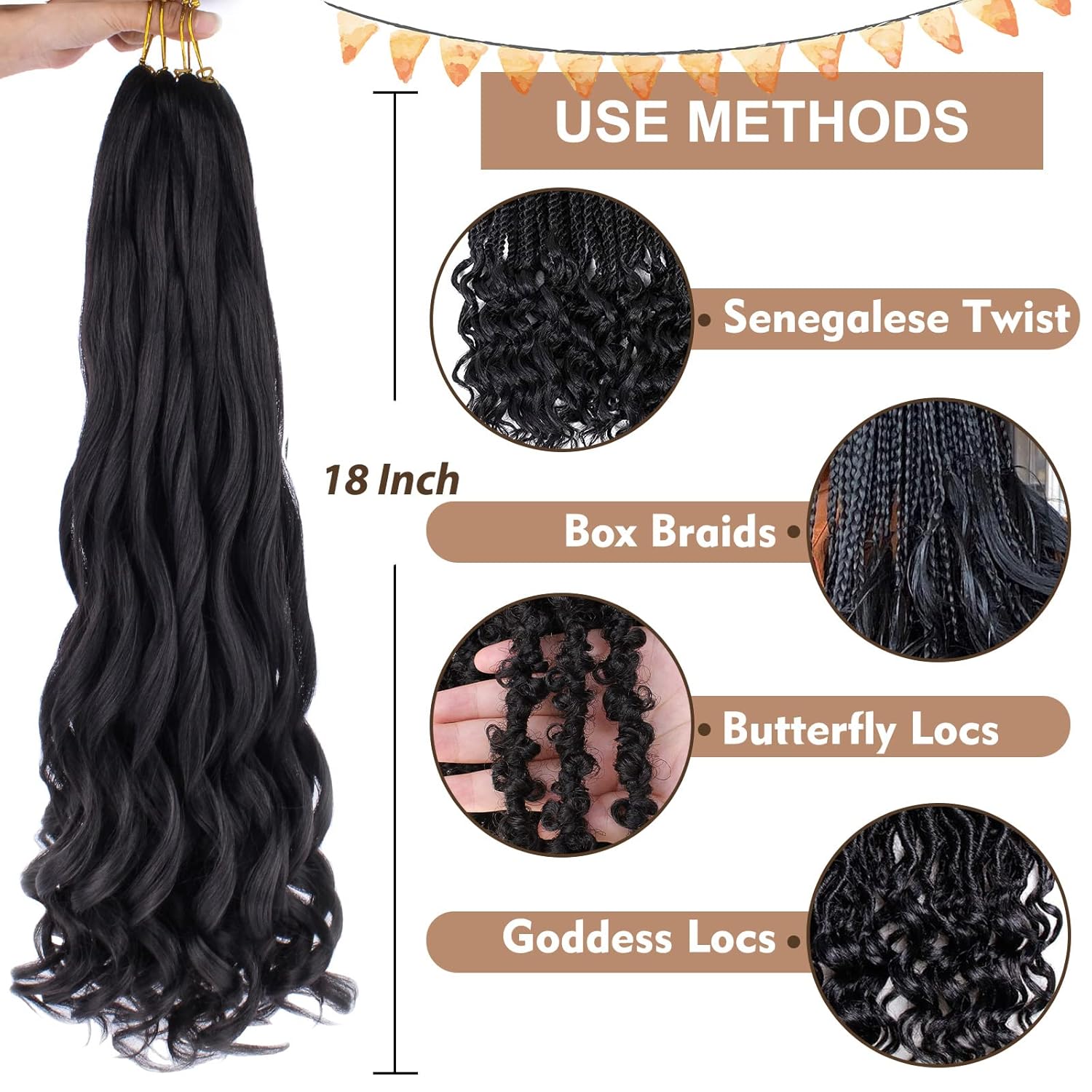COOKOO 18 Inch 9 Pack French Curly Braiding Hair 1B Soft Bouncy Braids Hair 65gpack Premium Curly Braiding Hair French Curls Synthetic Hair