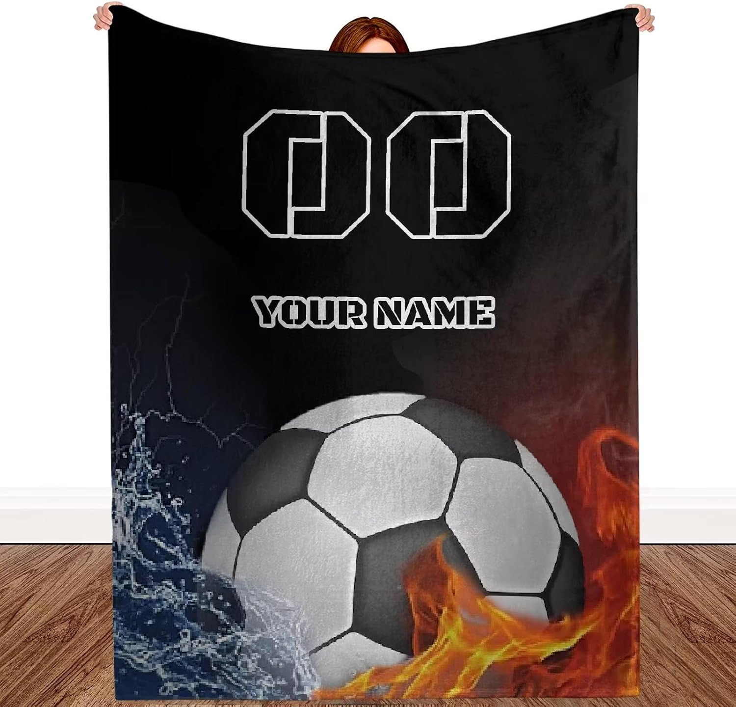 Tuoxiukan Manta de fútbol personalizada con nombre, manta personalizada para niñas y niños, mantas de números personalizados para equipo de fútbol,