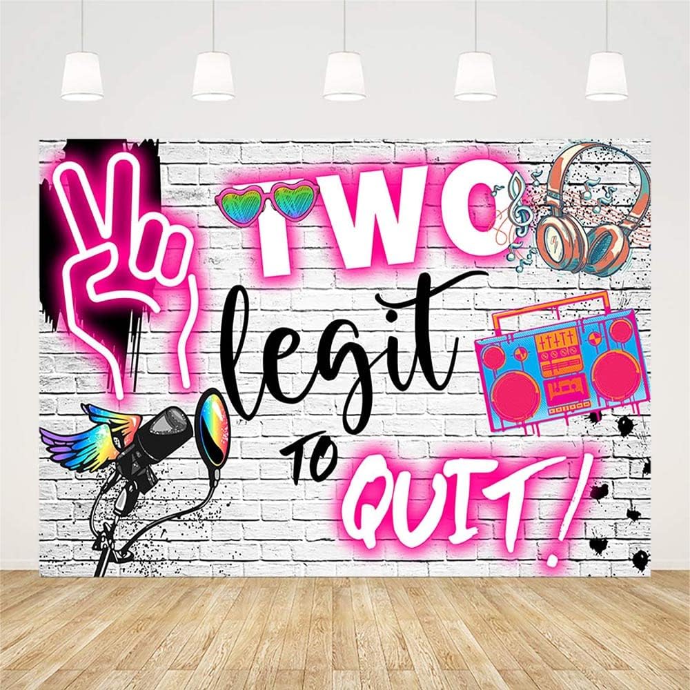 SENDY Two Legit to Quit – Telón de fondo de segundo cumpleaños para niña, decoraciones de fiesta de hip hop, luces de neón rosas, graffiti, pared de