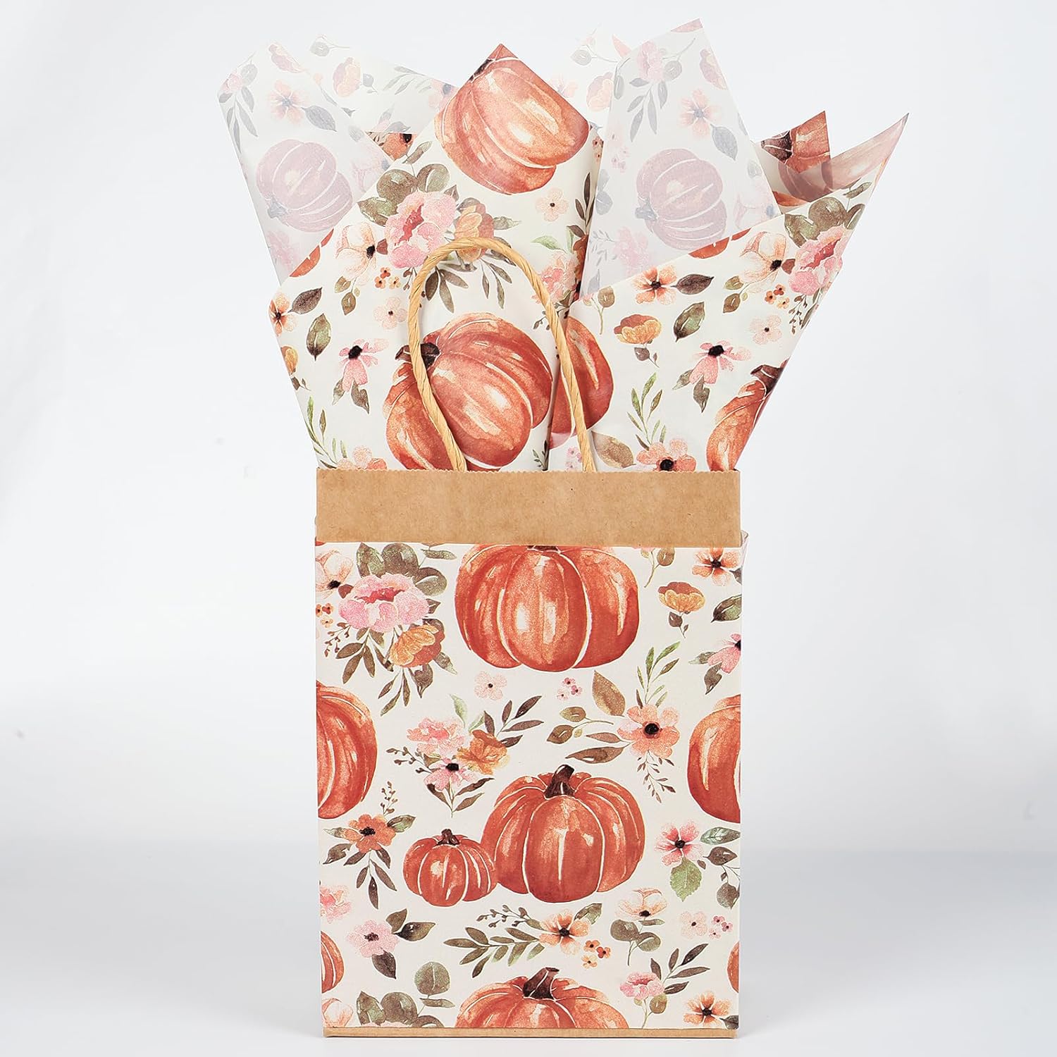100 hojas de papel de seda de otoño de 20 x 14 pulgadas para bolsas de regalo, papel de envoltura de regalo con estampado floral de calabaza para el