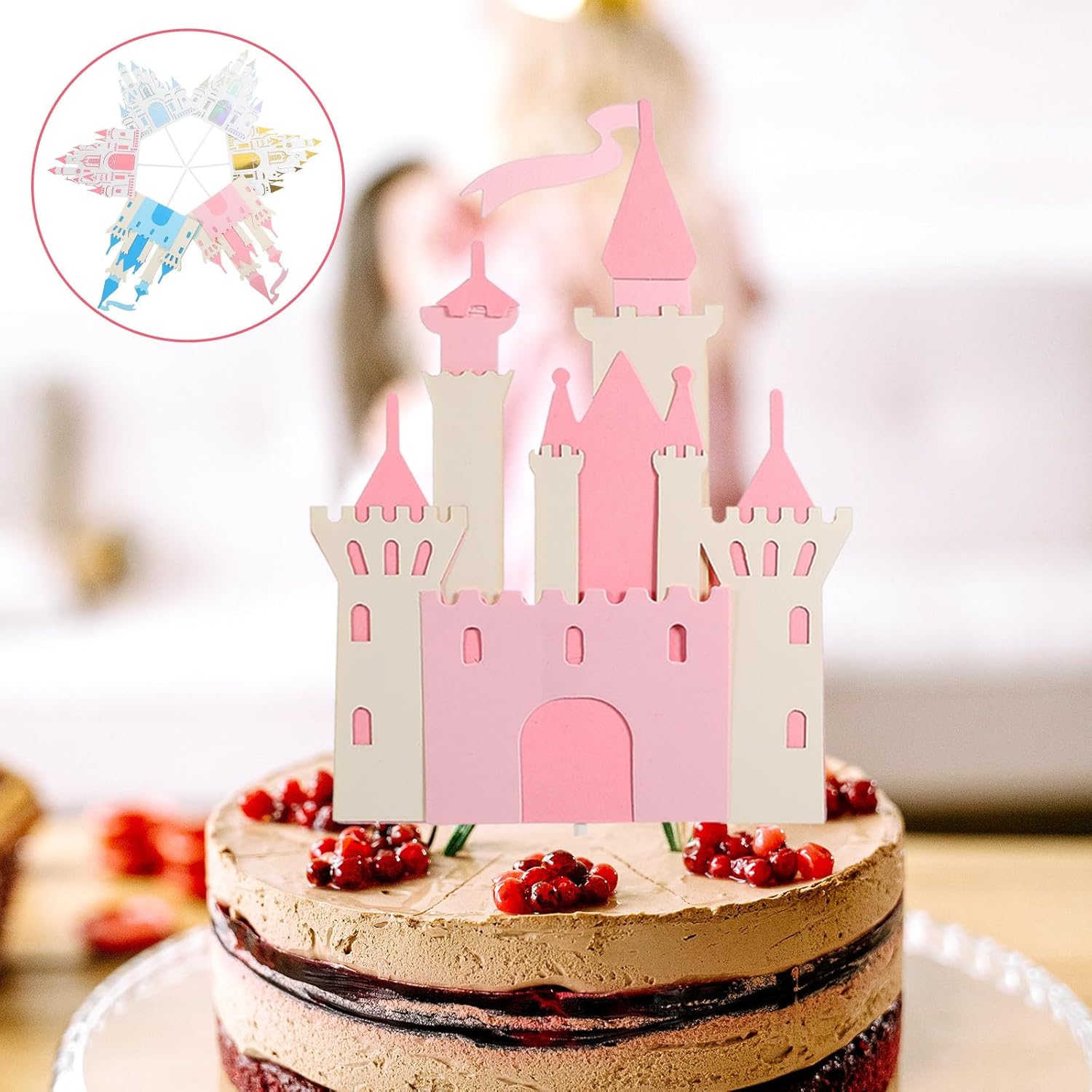 ibasenice 6 piezas de inserción de pastel de castillo decoración de princesa rosa decoraciones de feliz cumpleaños decoraciones de pastel de bebé