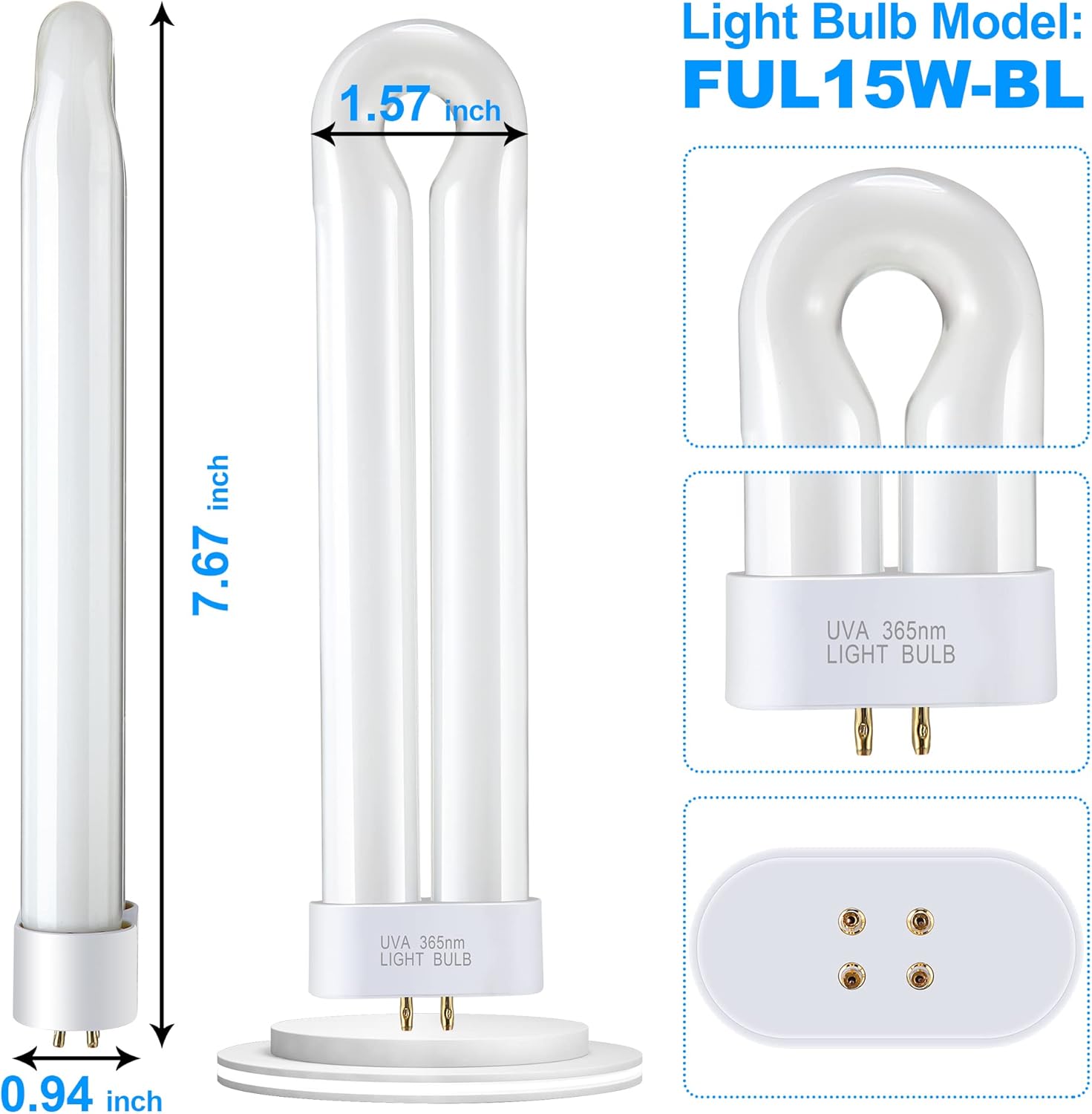 BF35 Bombillas de repuesto para exterminador de insectos FUL 15W-BL con base cuadrada de 4 pines, compatibles con Flowtron BK-15D, Stinger FP15,