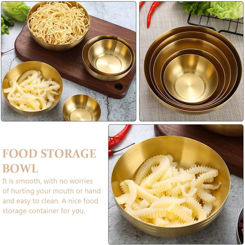 Udon – Tazón de fideos de acero inoxidable, cuenco aislado para sopa para cereales, helado, fideos de arroz, ensalada, cuencos de sopa dorados de