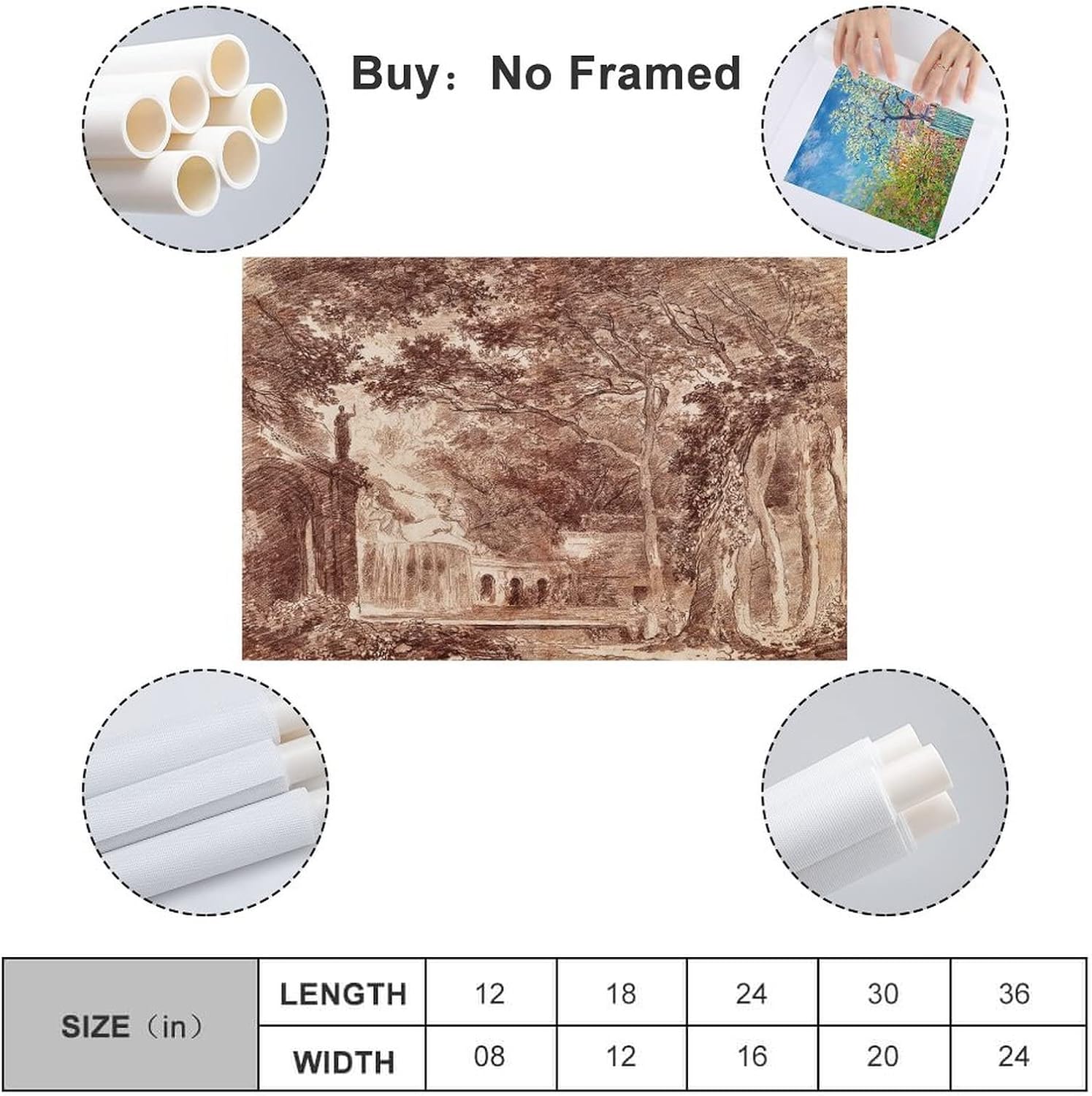 Póster de papel Giclée de Hubert Robert Giclée con la fuente ovalada en los jardines de la villa D Este Tivoli Bri Picture Print Art Poster Painting