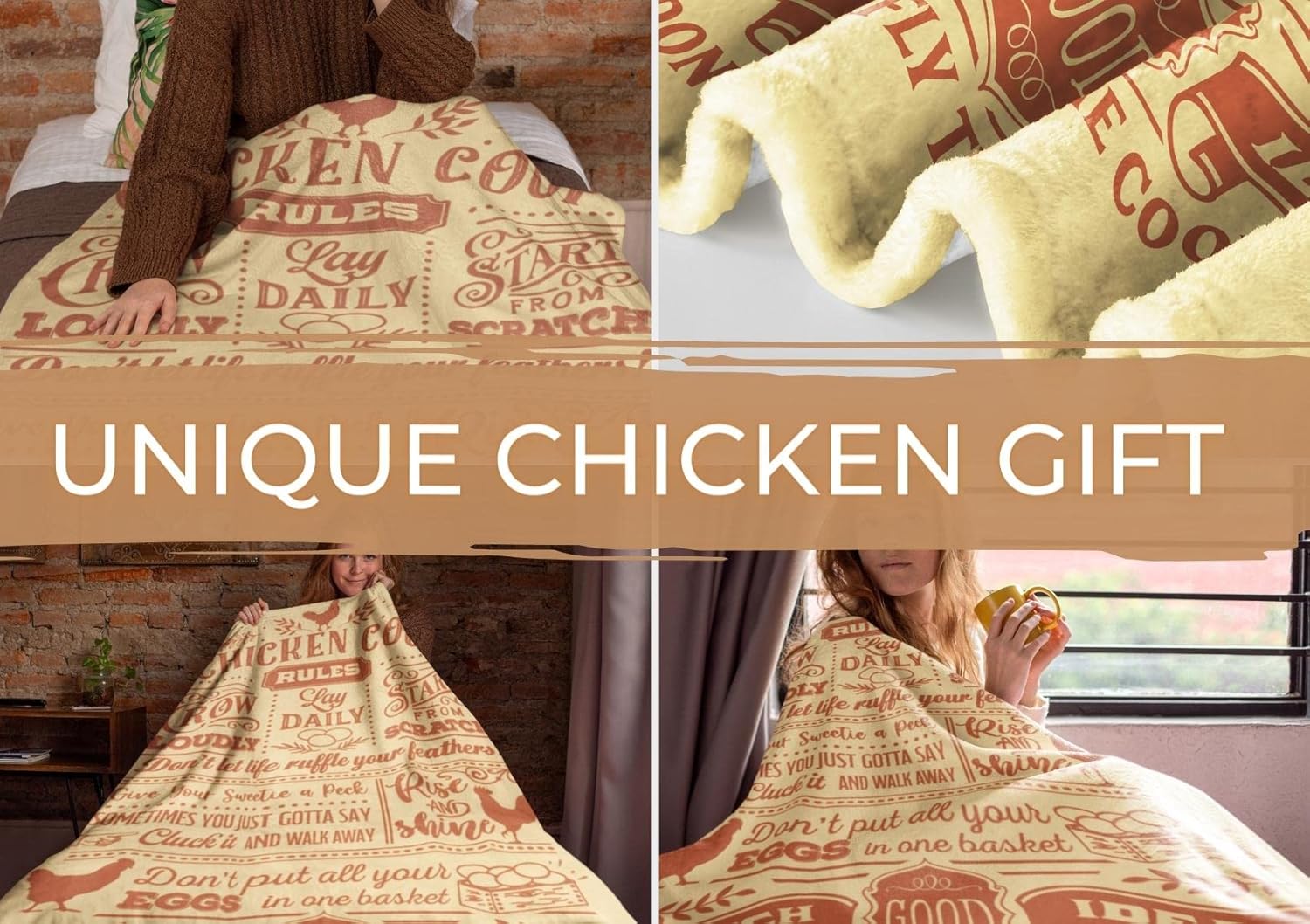 Regalos de pollo para mujeres y hombres, manta de franela, 50 x 65 pulgadas, citas divertidas de reglas de gallinero, regalos para amantes de los