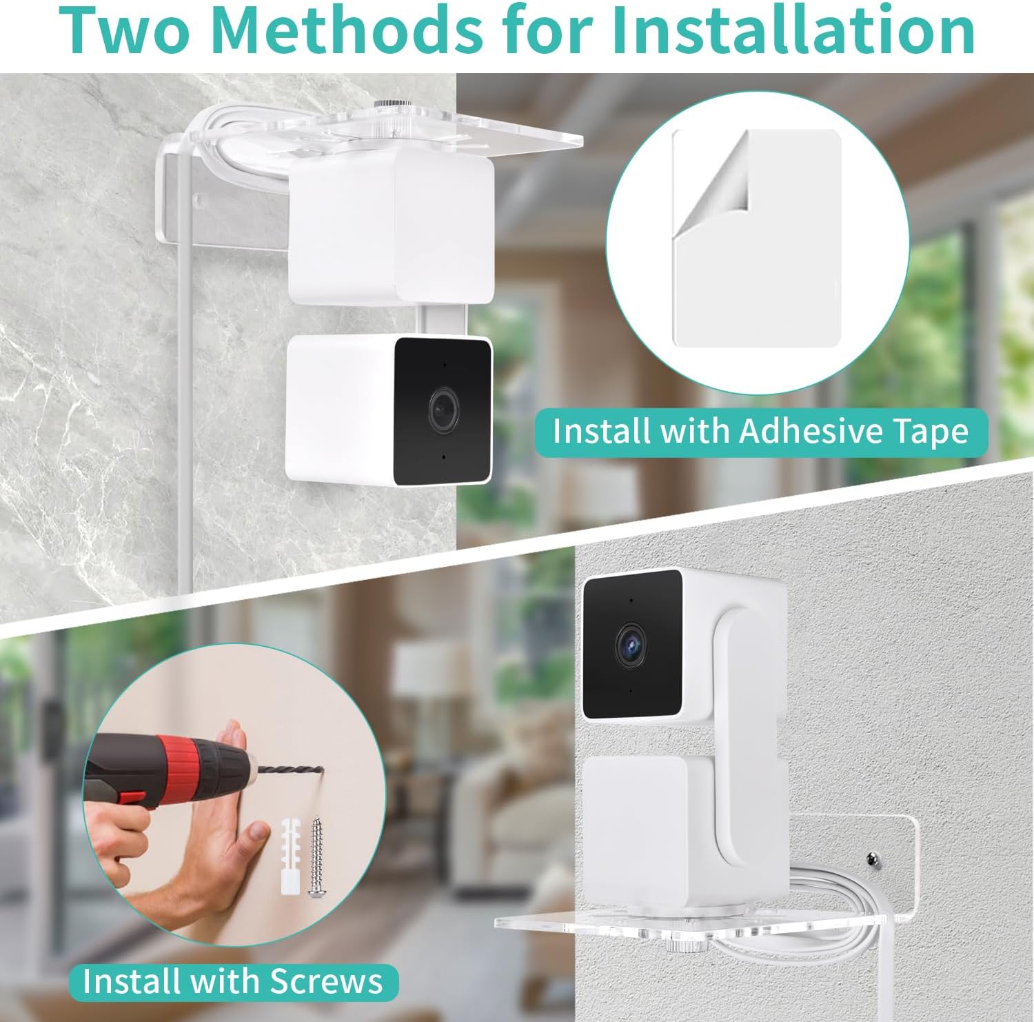 Paquete de 2 soportes de pared transparentes compatibles con Wyze Cam Pan V3, Wyze Cam Pan V2, soporte de montaje acrílico giratorio de 360 grados