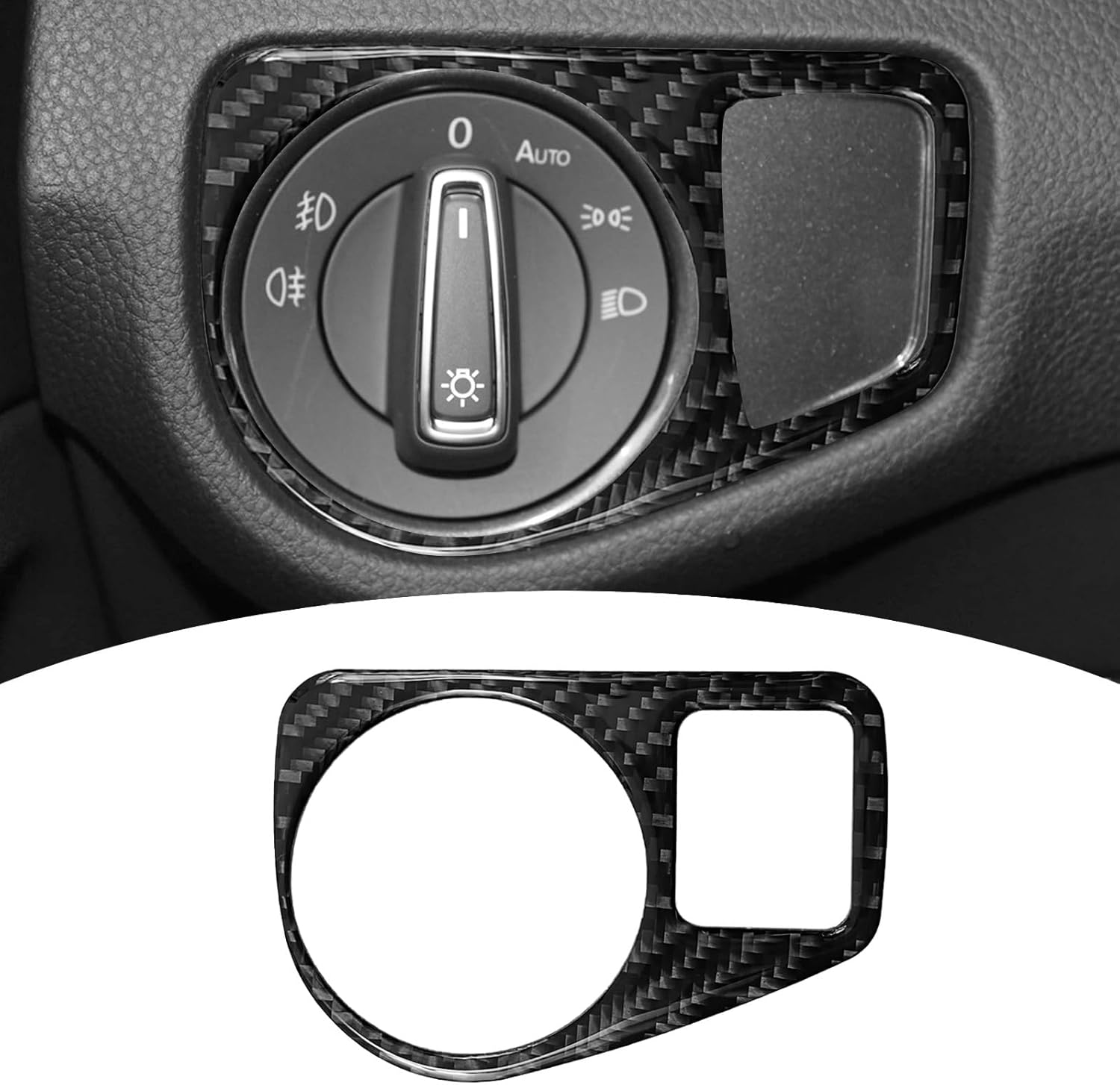 Adhesivo de fibra de carbono compatible con interruptor de faro, marco de panel de accesorios interiores para Volkswagen VW Golf 7 2014 2015 2016